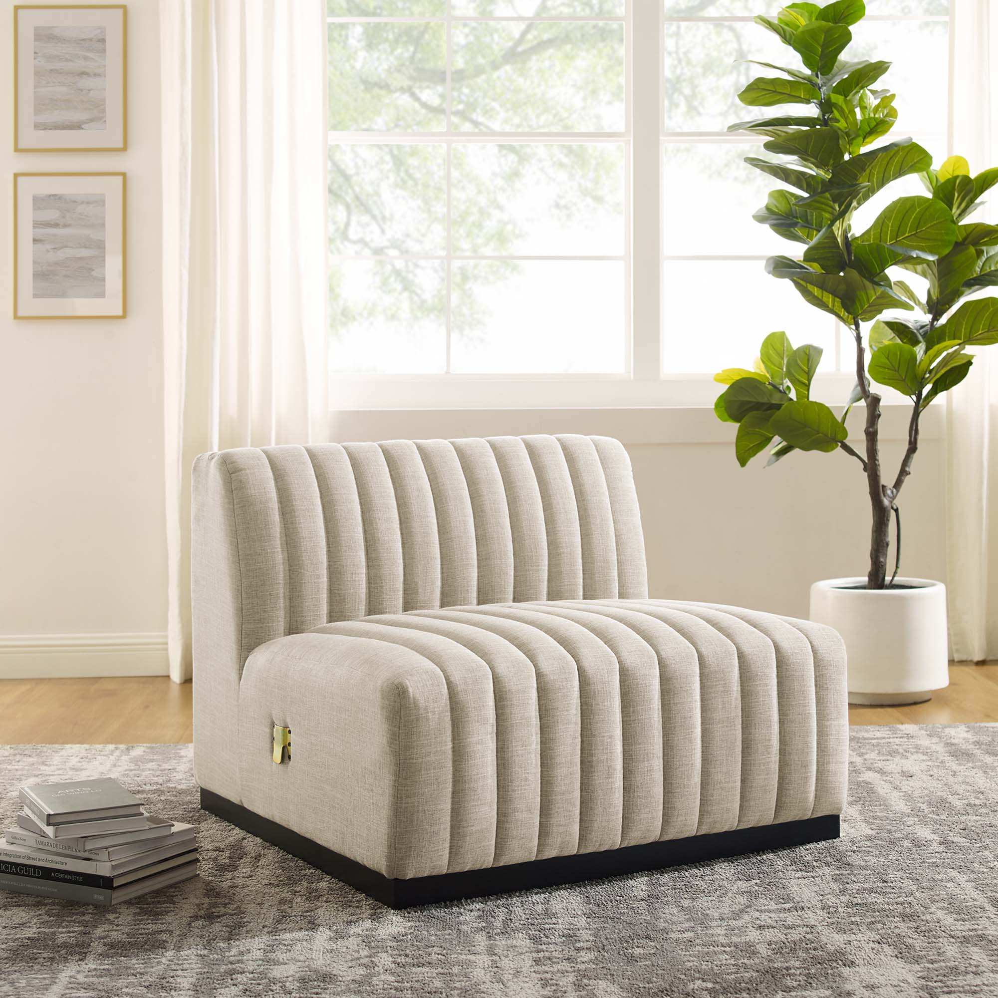 Conjure Channel Tufted Upholstered Fabric Armless Chair by Modway - Best Buy Furniture