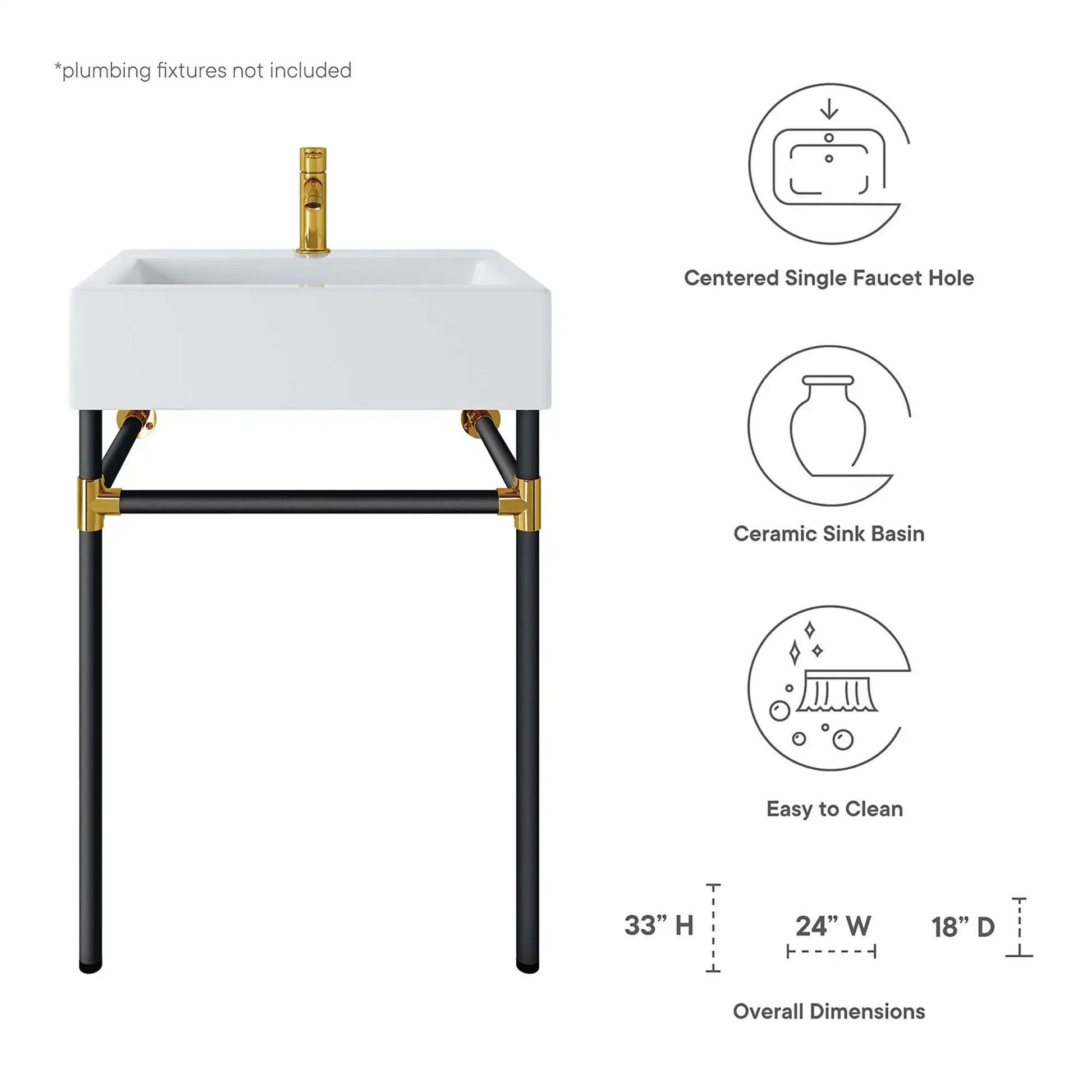 Redeem 24" Wall-Mount Black Stainless Steel Bathroom Vanity by Modway - Best Buy Furniture