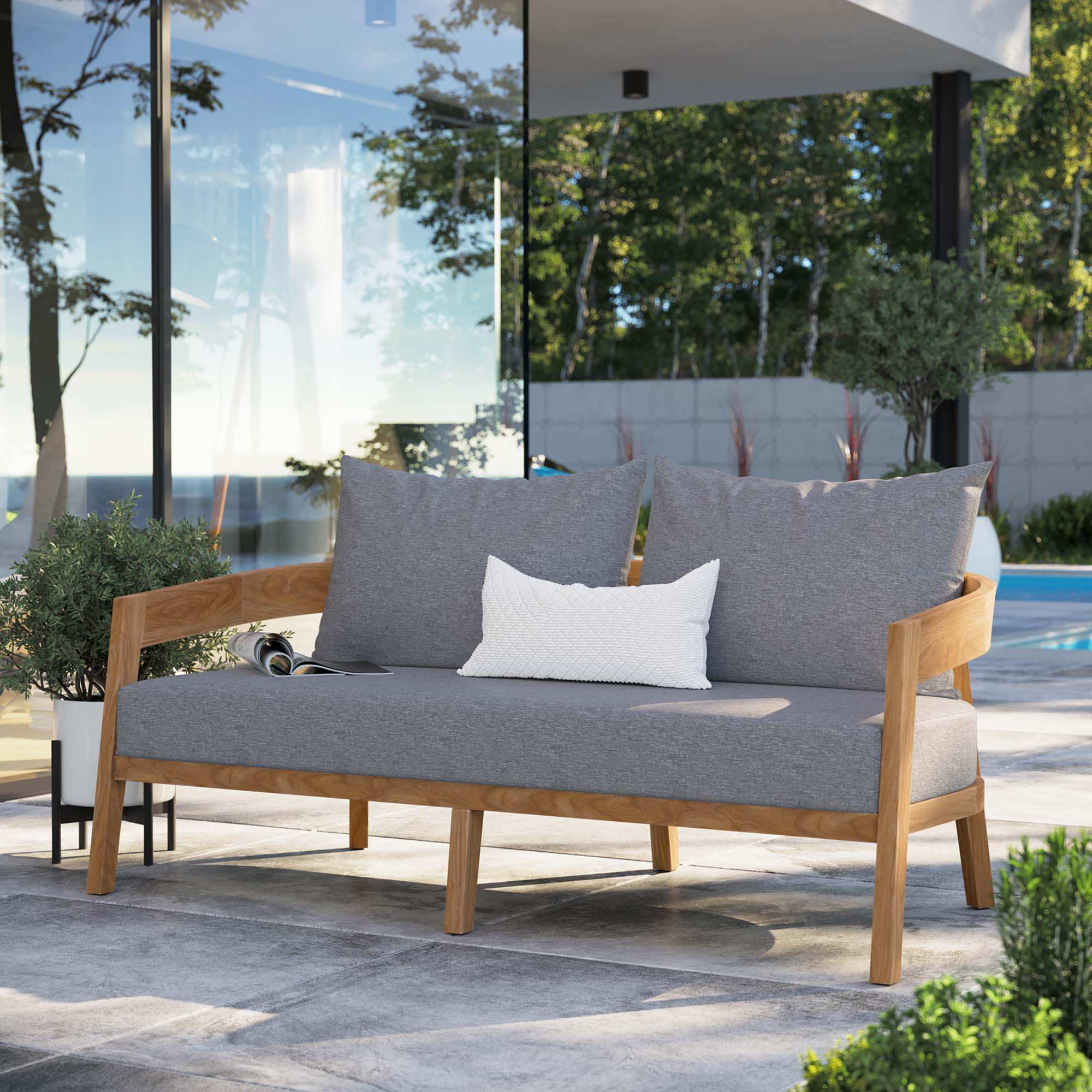 Brisbane Teak Wood Outdoor Patio Loveseat by Modway - Best Buy Furniture