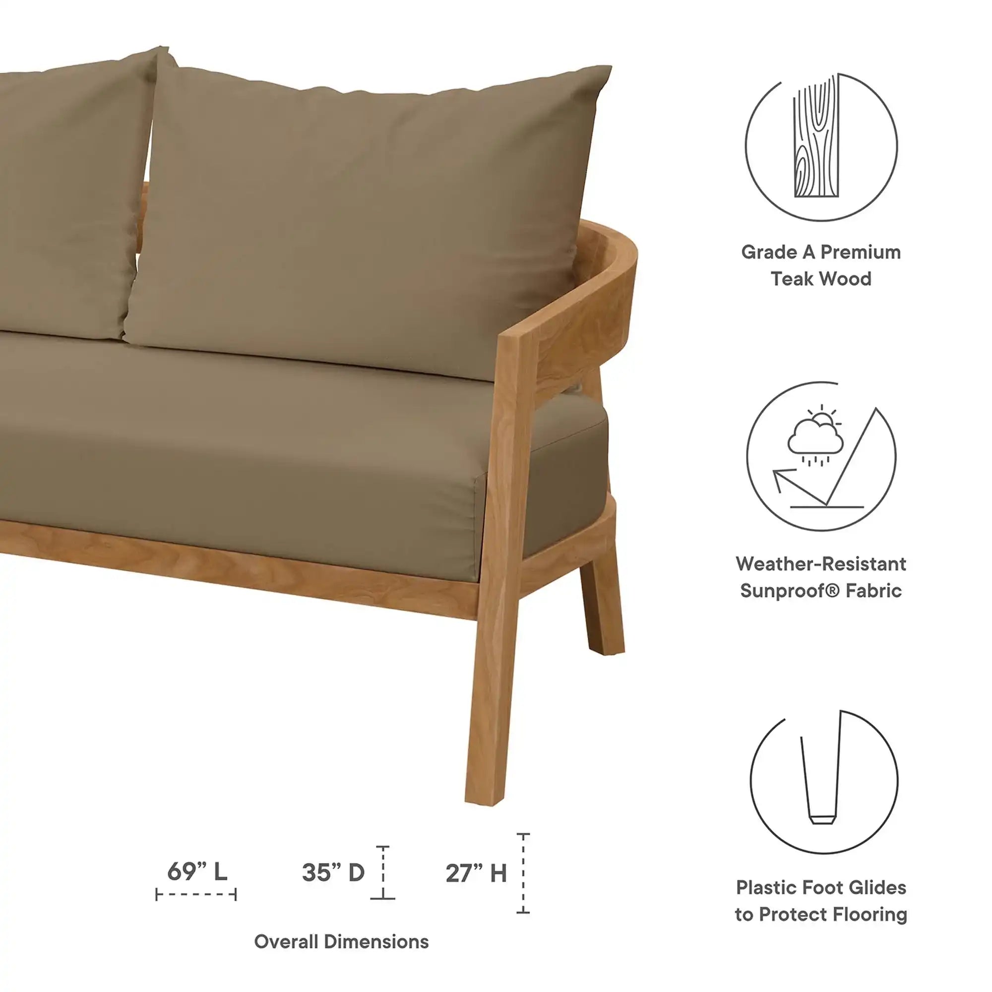 Brisbane Teak Wood Outdoor Patio Loveseat by Modway - Best Buy Furniture