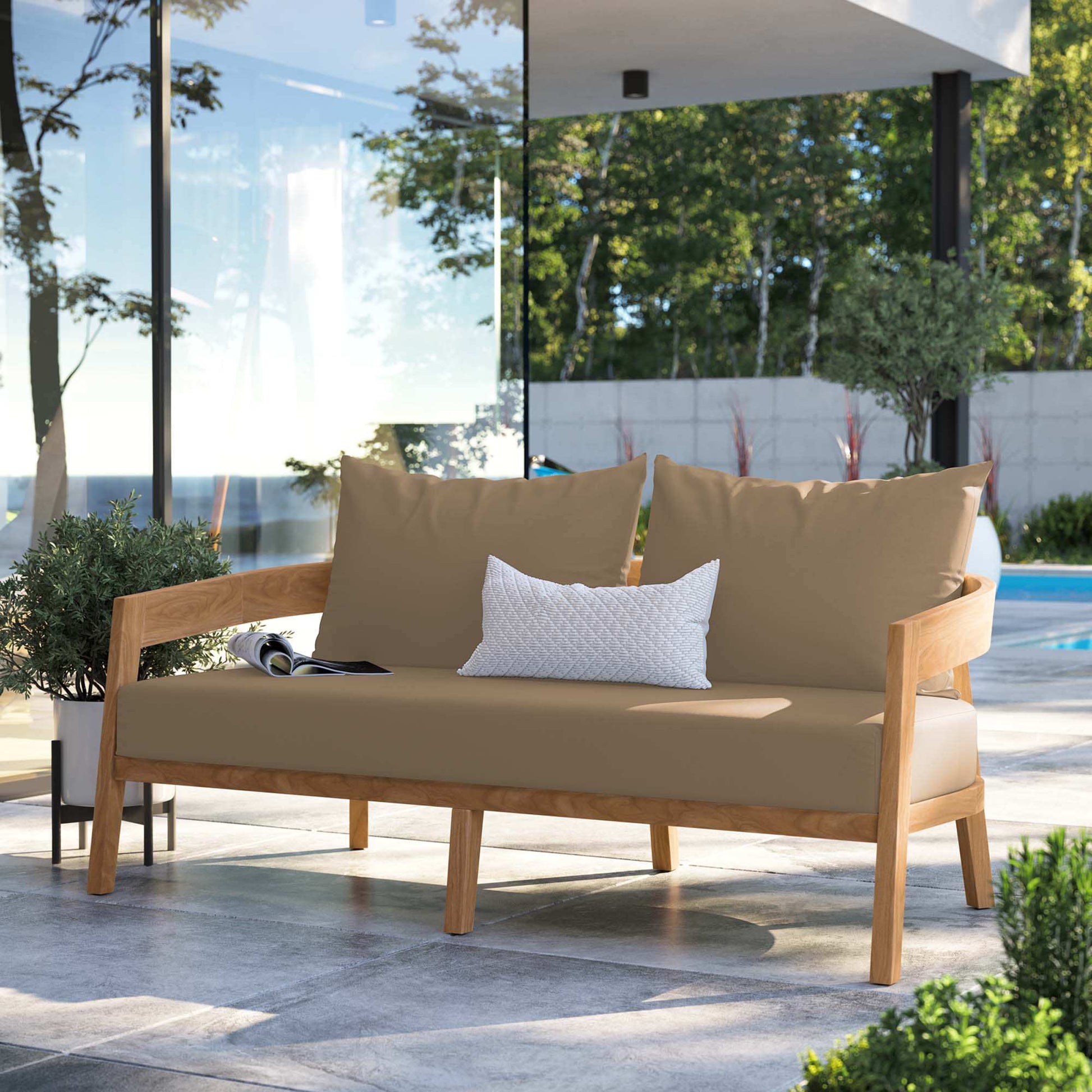 Brisbane Teak Wood Outdoor Patio Loveseat by Modway - Best Buy Furniture