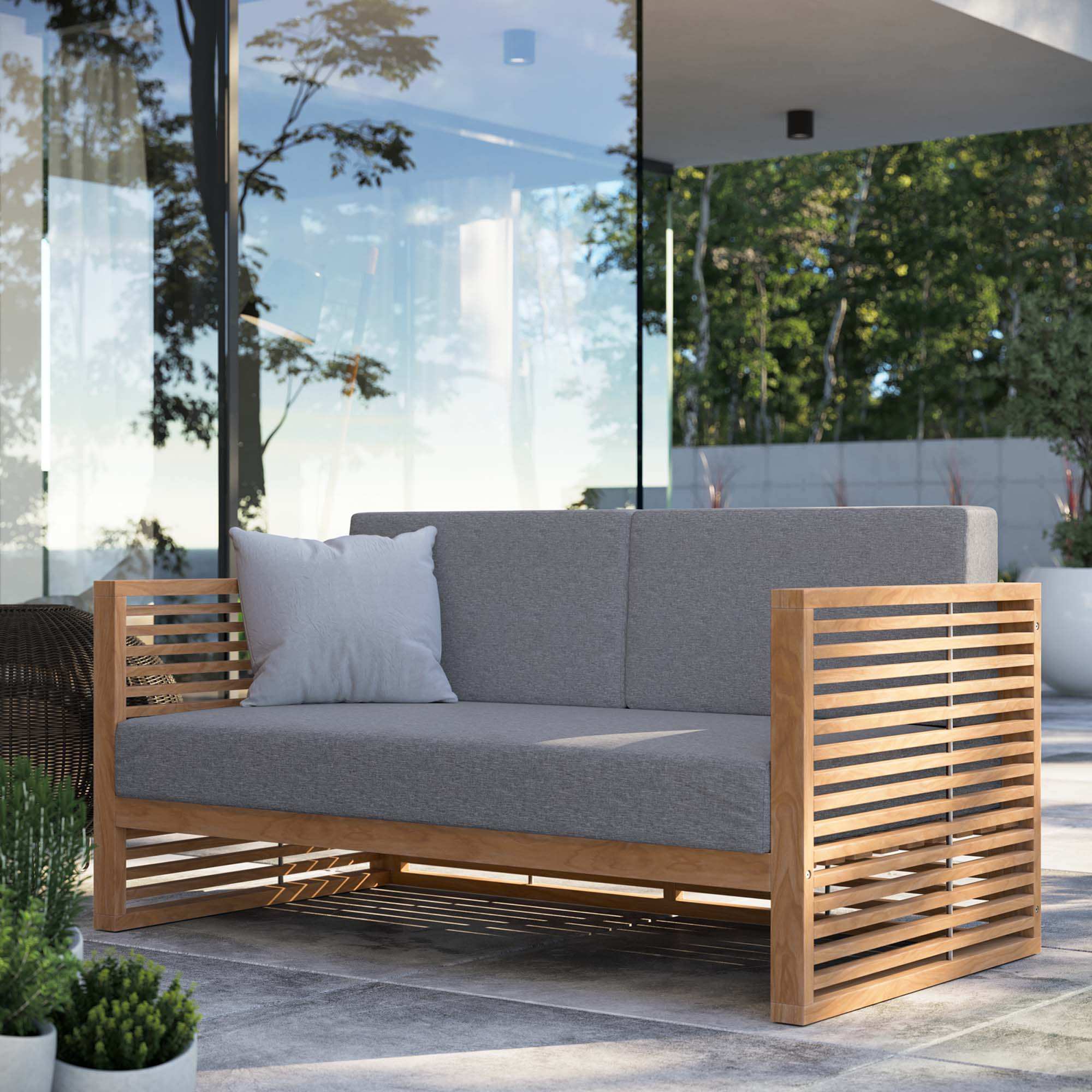Carlsbad Teak Wood Outdoor Patio Loveseat by Modway - Best Buy Furniture