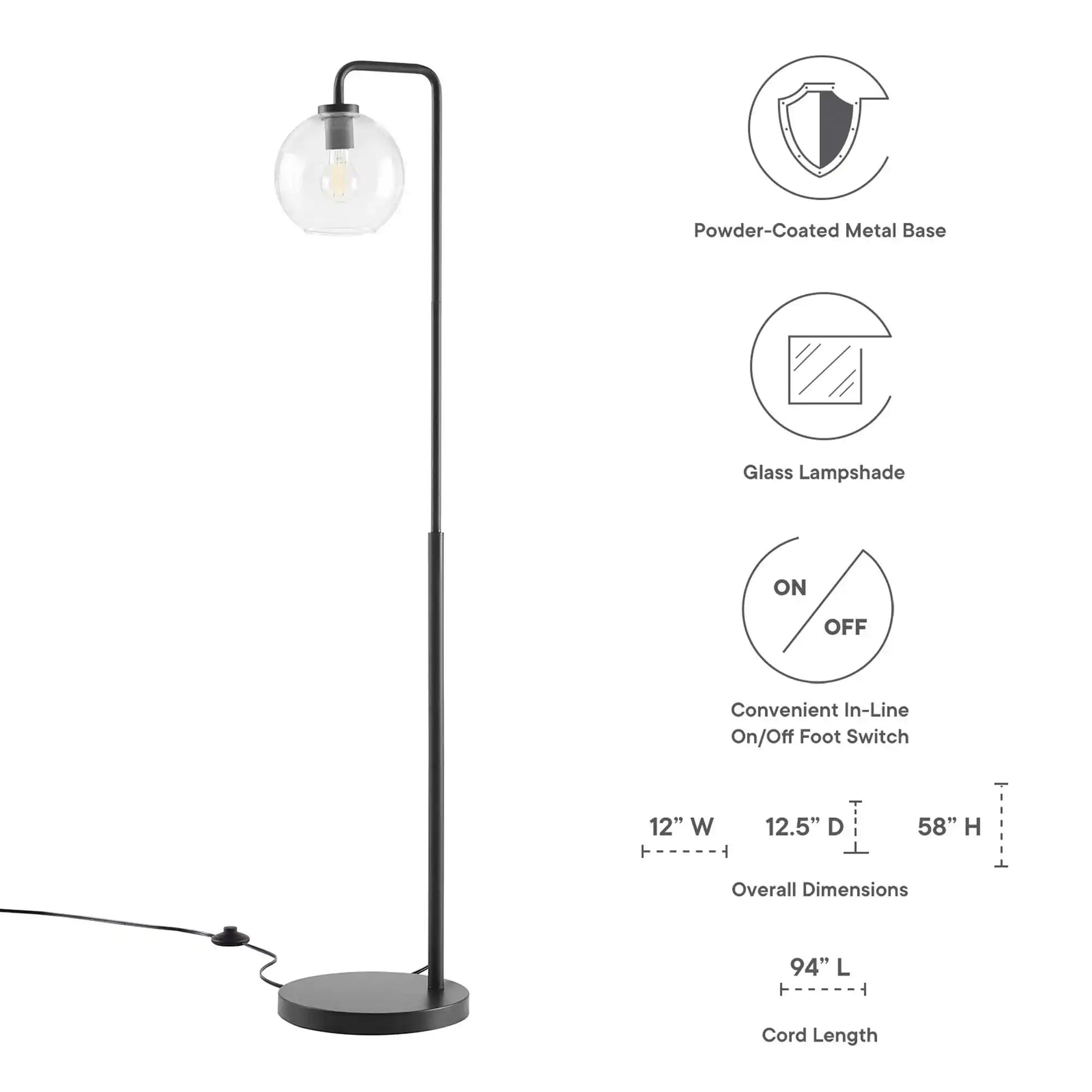 Silo Glass Globe Glass and Metal Floor Lamp by Modway - Best Buy Furniture