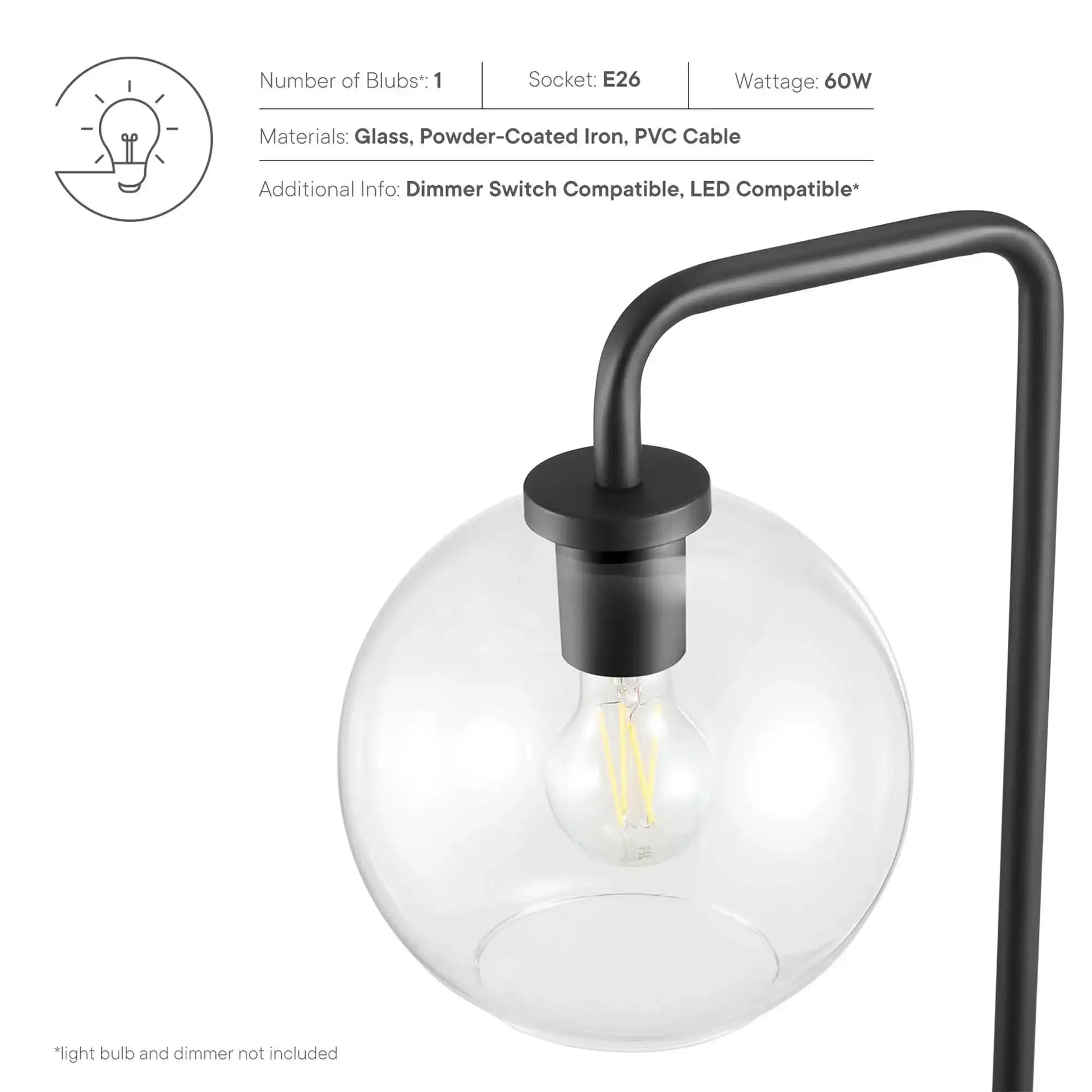 Silo Glass Globe Glass and Metal Floor Lamp by Modway - Best Buy Furniture