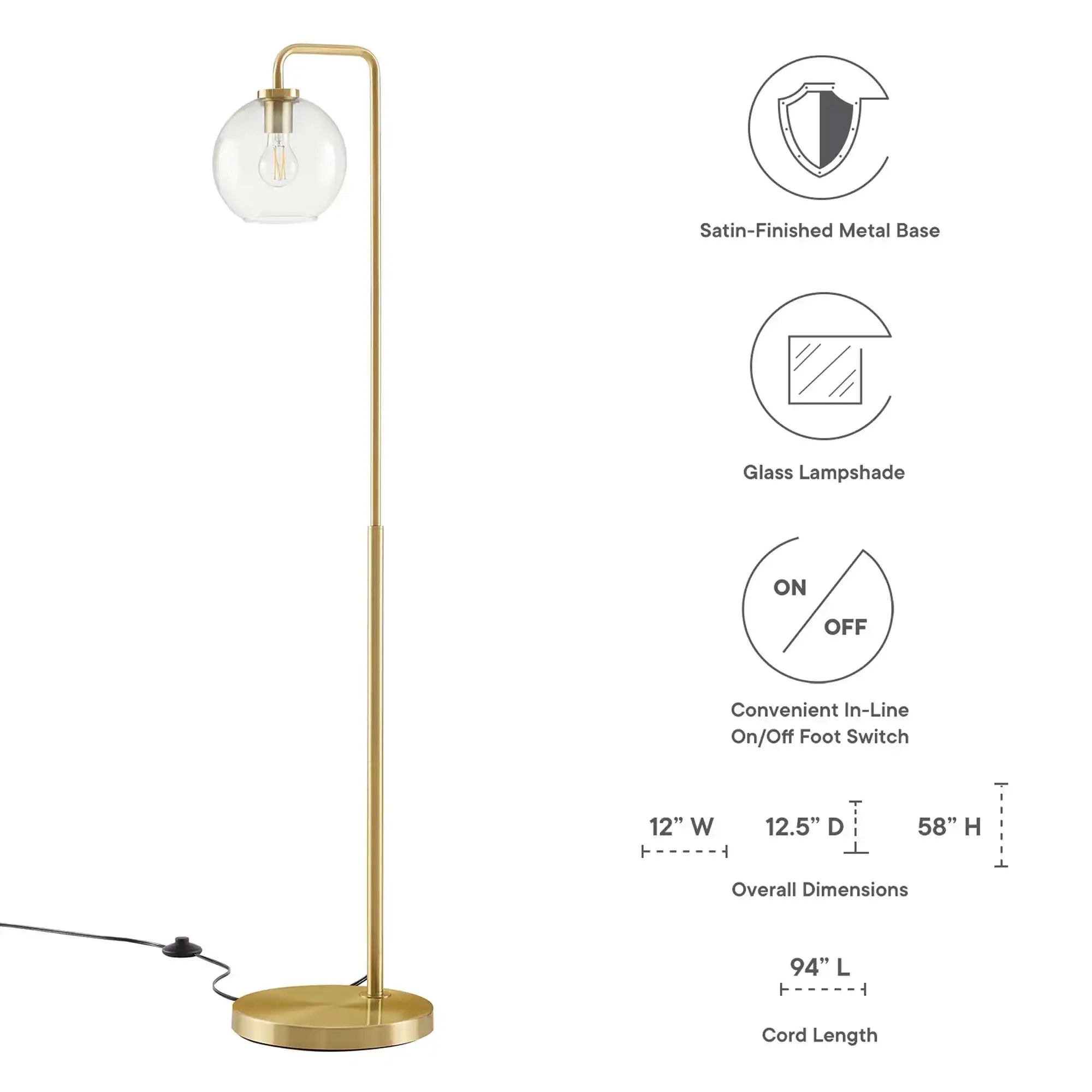 Silo Glass Globe Glass and Metal Floor Lamp by Modway - Best Buy Furniture