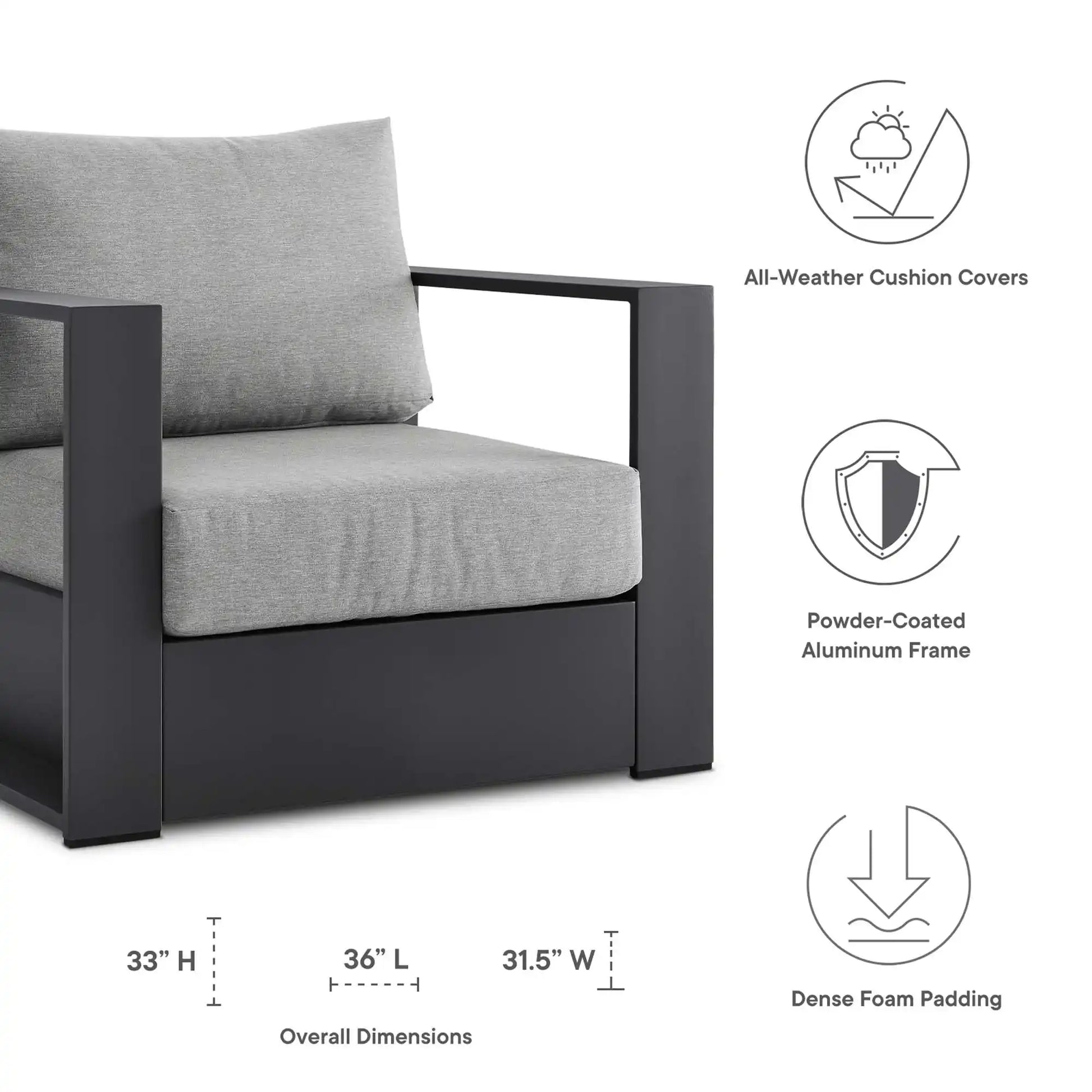 Tahoe Outdoor Patio Powder-Coated Aluminum Armchair in Gray Gray - Best Buy Furniture