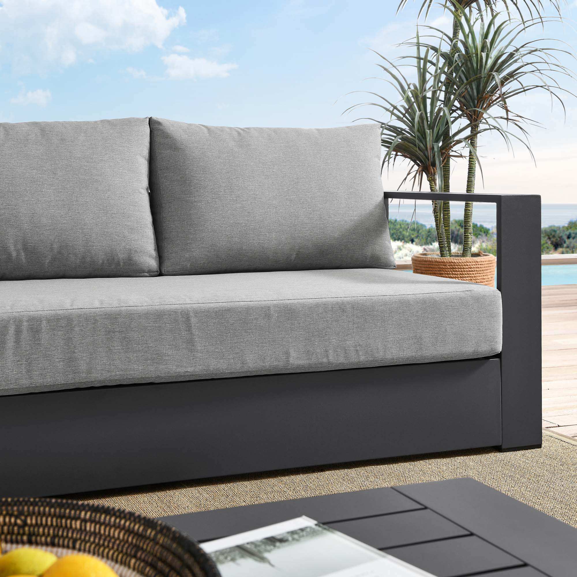 Tahoe Outdoor Patio Powder-Coated Aluminum Sofa in Gray - Best Buy Furniture