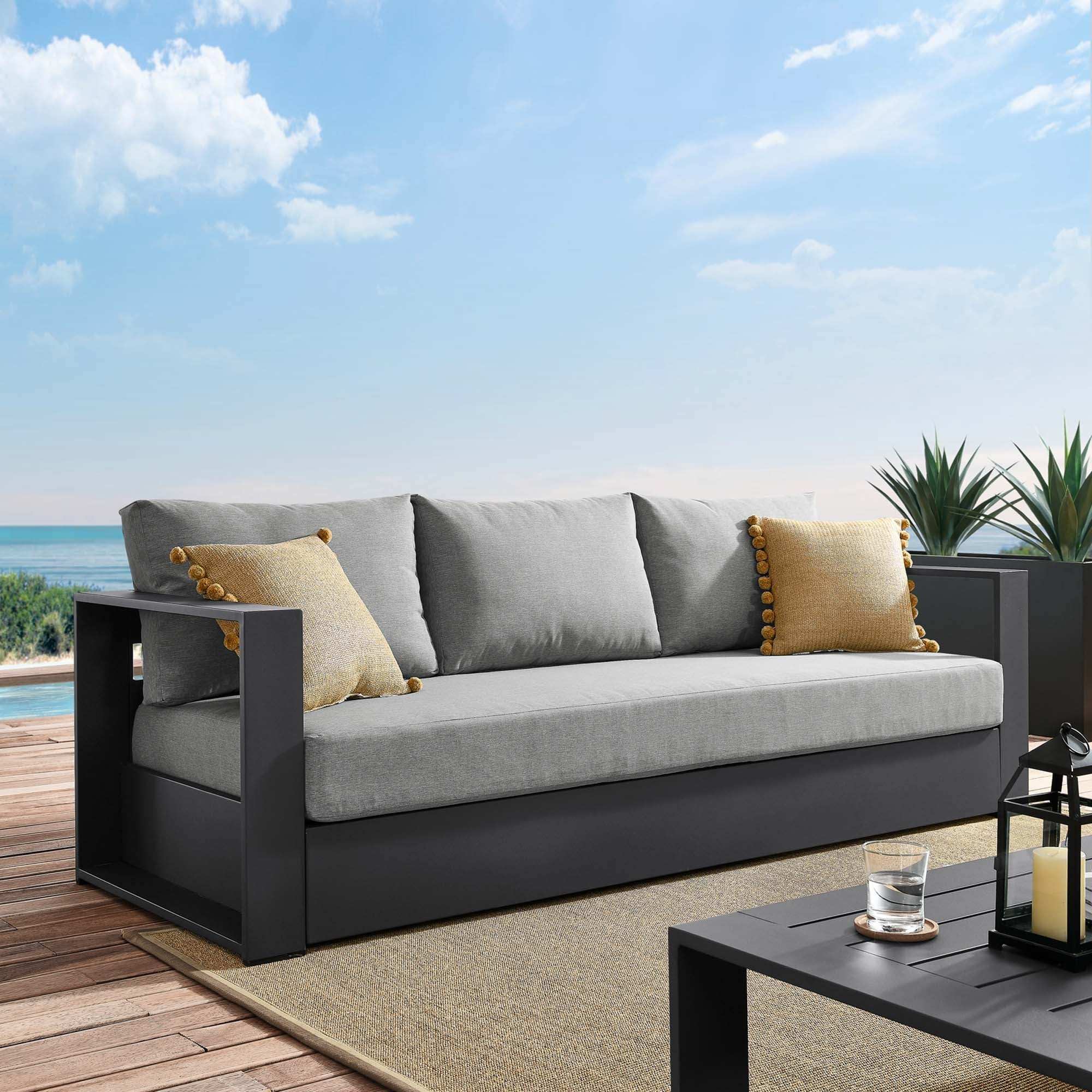 Tahoe Outdoor Patio Powder-Coated Aluminum Sofa in Gray - Best Buy Furniture