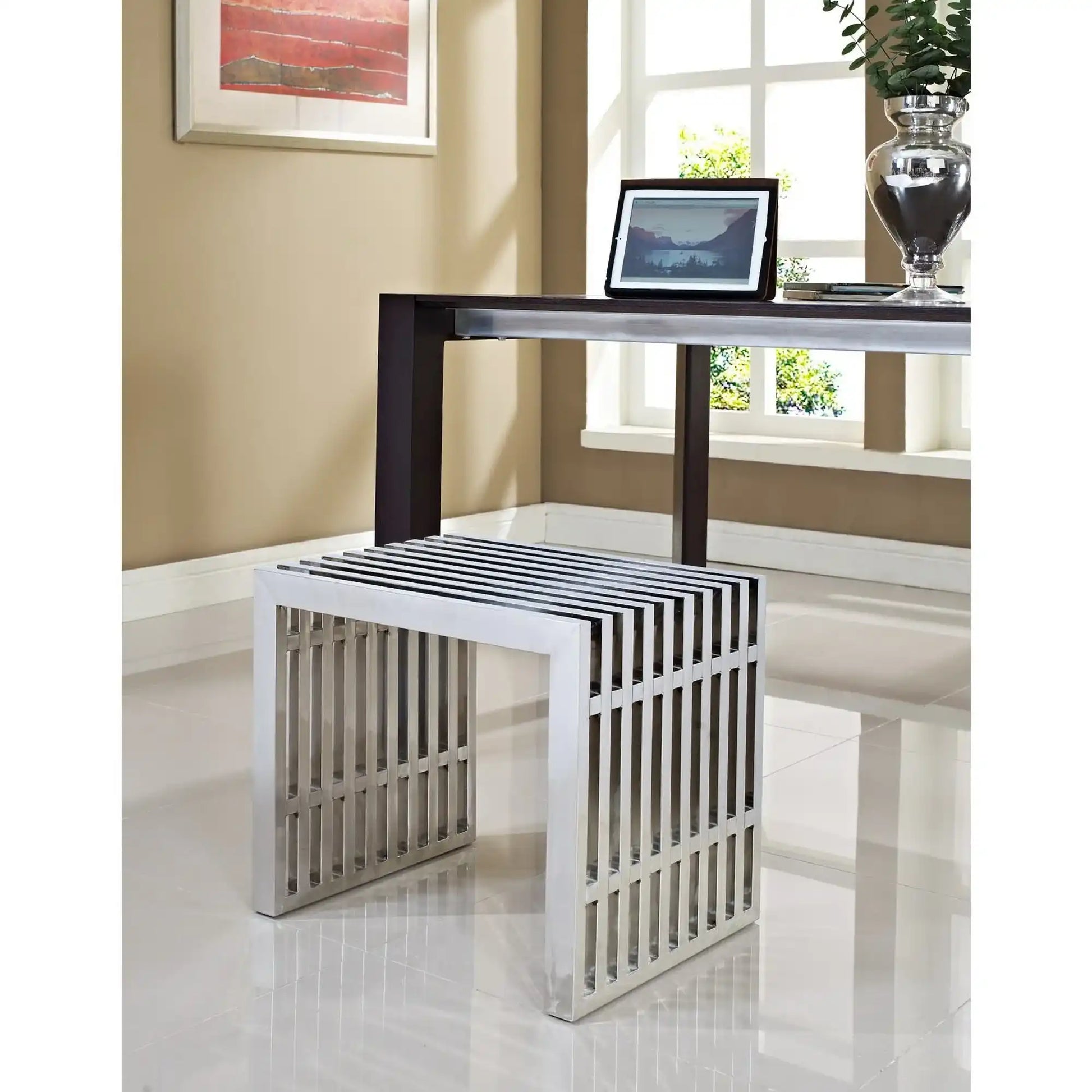 Gridiron Small Stainless Steel Bench by Modway - Best Buy Furniture