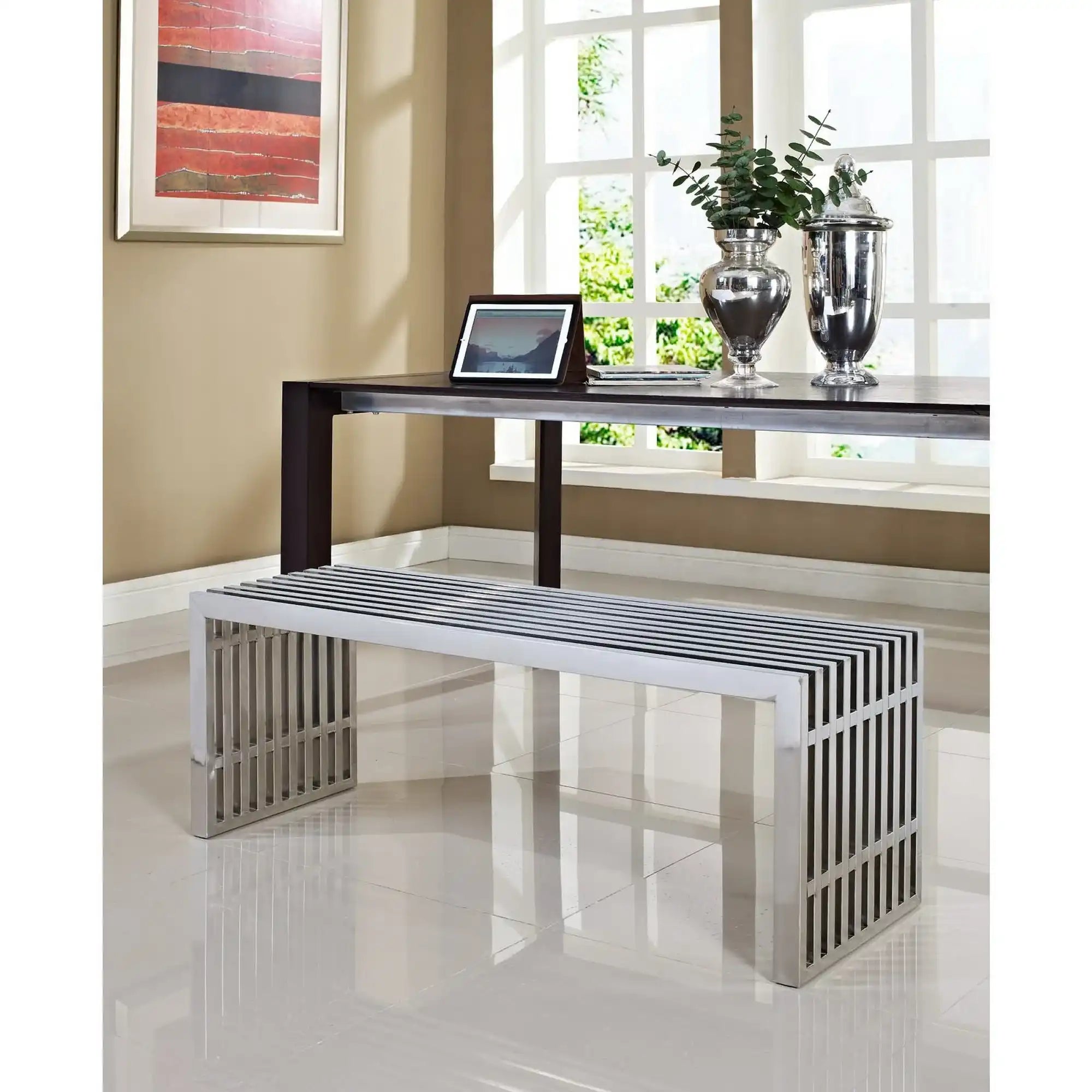 Gridiron Large Stainless Steel Bench by Modway - Best Buy Furniture