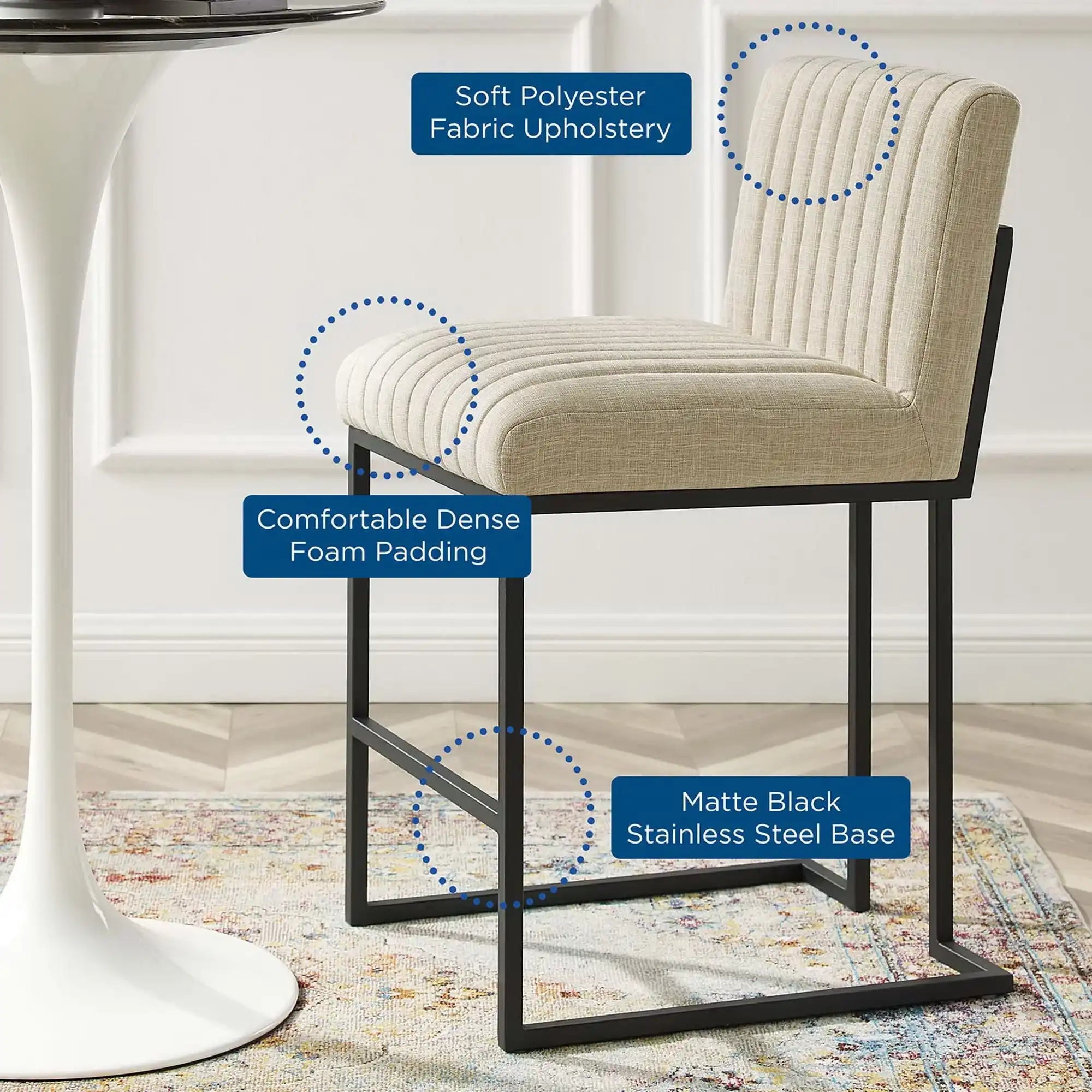 Indulge Channel Tufted Fabric Counter Stools Set of 2 by Modway - Best Buy Furniture