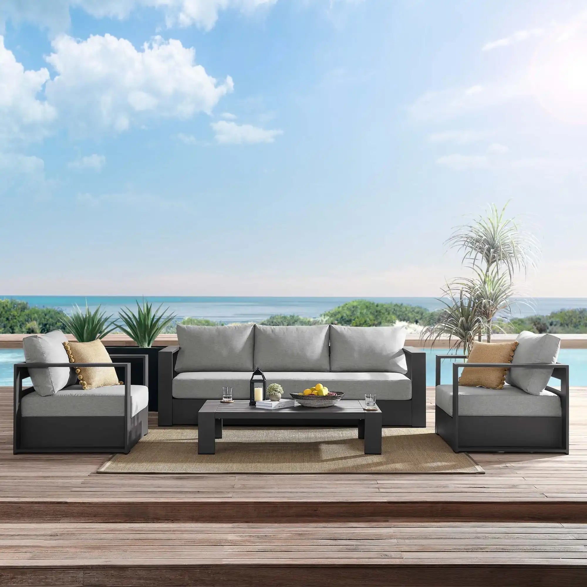 Tahoe 4-Piece Outdoor Patio Powder-Coated Aluminum Set in Gray Gray - Best Buy Furniture