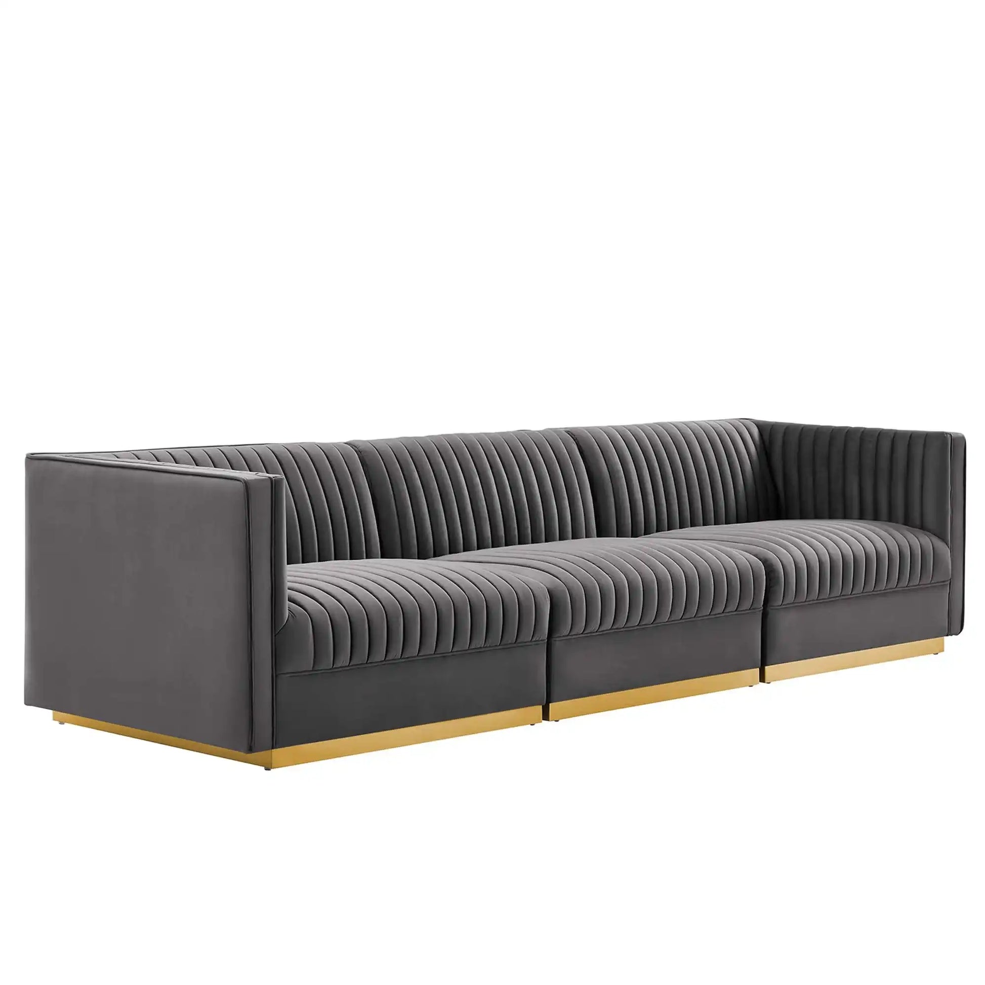 Sanguine Channel Tufted Performance Velvet 3-Seat Modular Sectional Sofa by Modway - Best Buy Furniture
