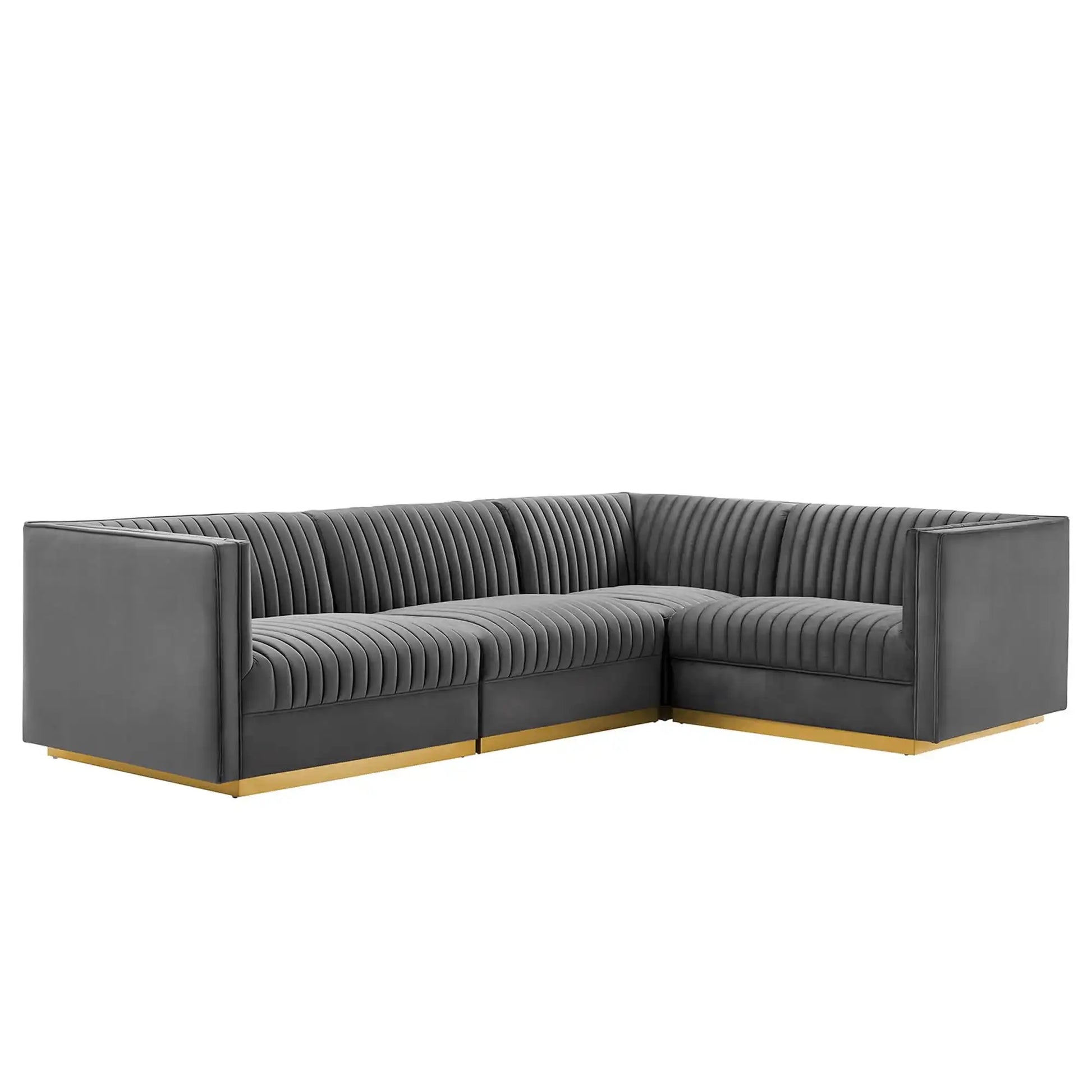 Sanguine 4-Piece Channel Tufted Performance Velvet Right-Facing Modular Sectional Sofa by Modway - Best Buy Furniture