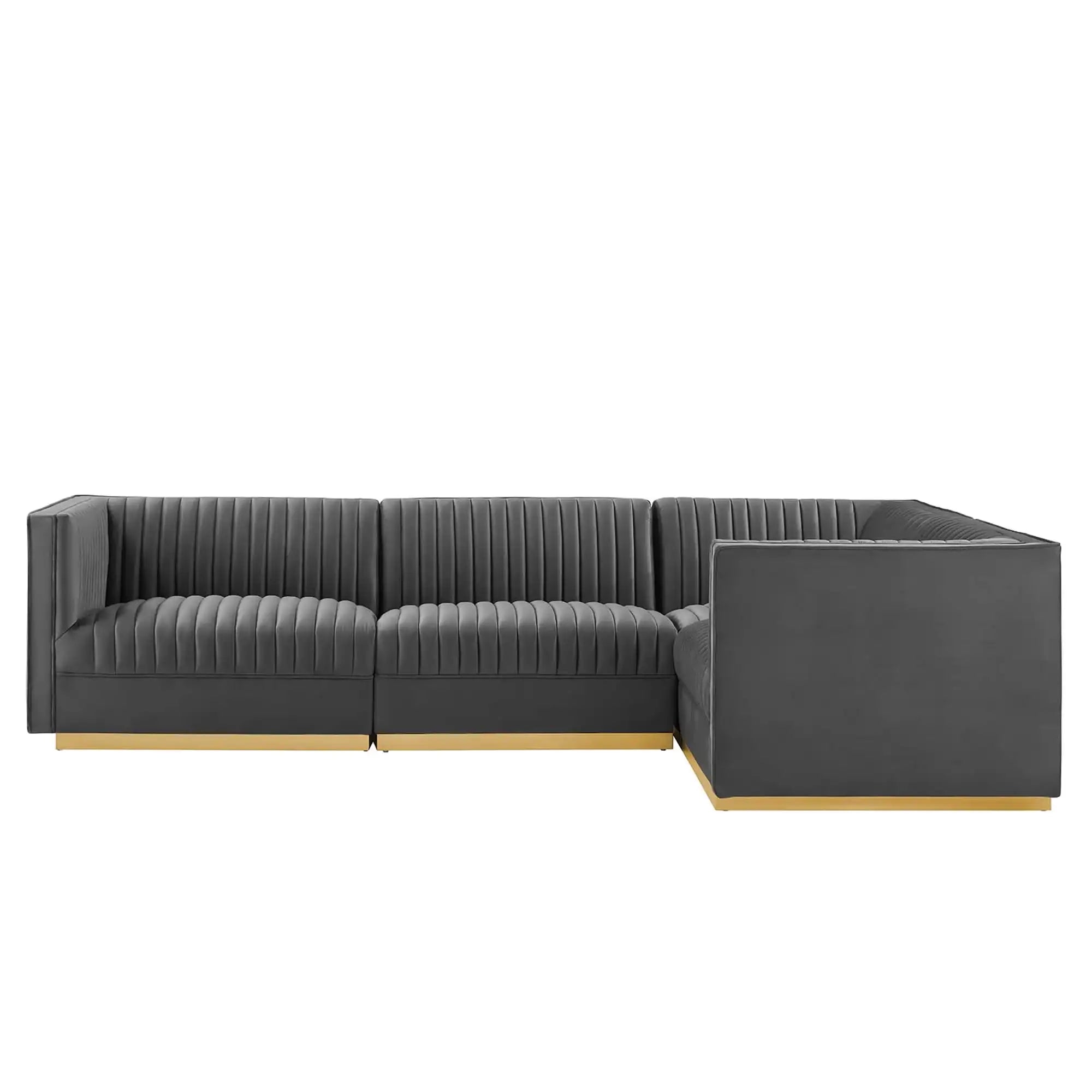 Sanguine 4-Piece Channel Tufted Performance Velvet Right-Facing Modular Sectional Sofa by Modway - Best Buy Furniture