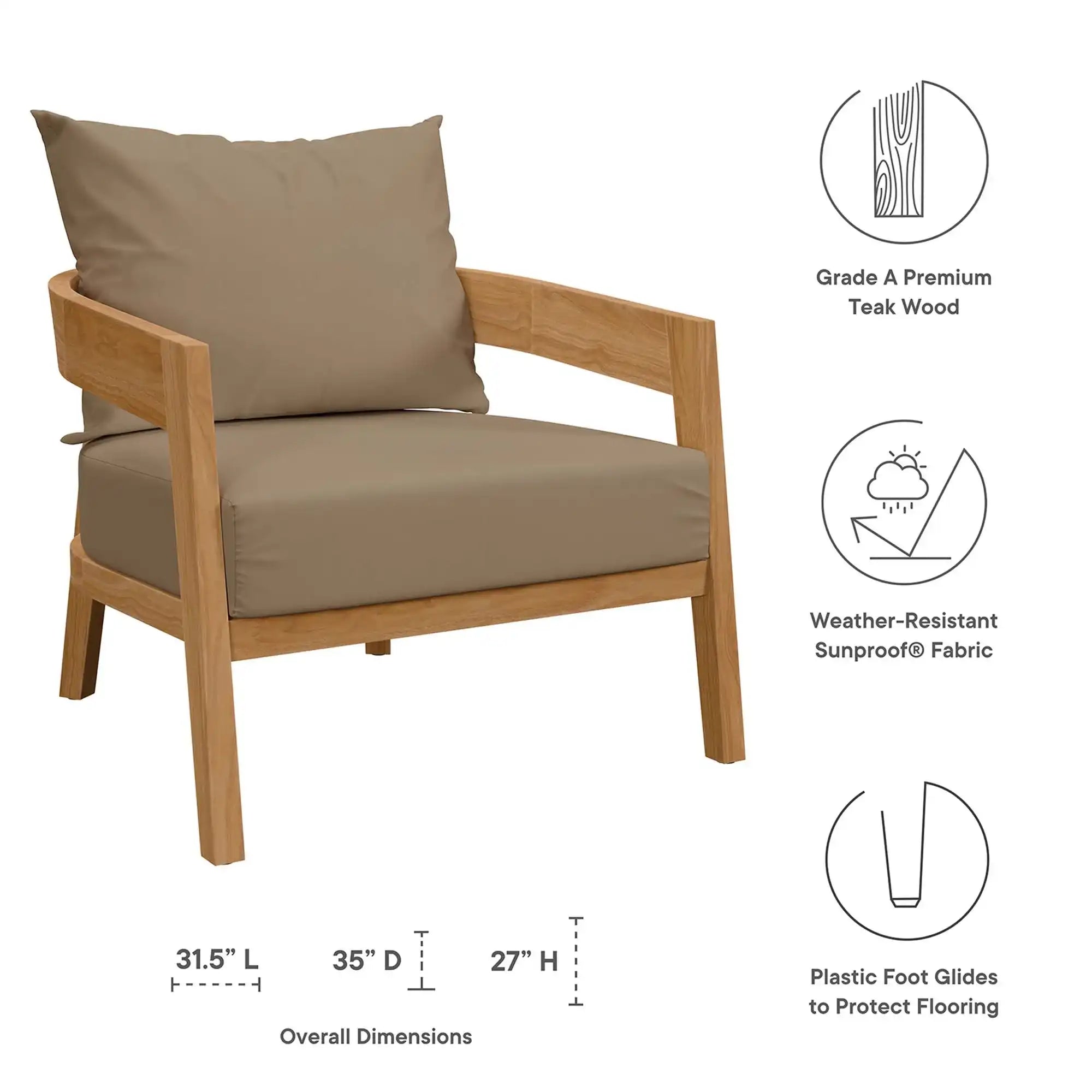 Brisbane 6-Piece Teak Wood Outdoor Patio Set by Modway - Best Buy Furniture