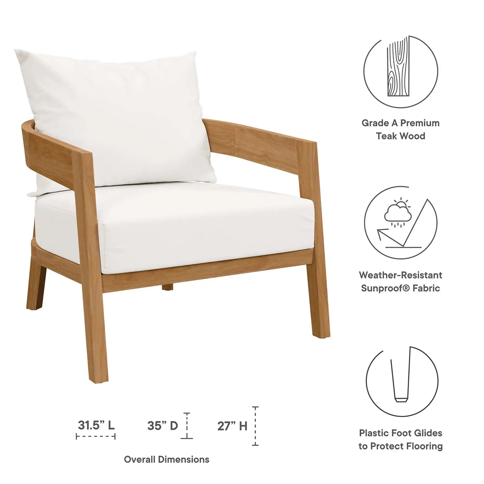 Brisbane 3-Piece Teak Wood Outdoor Patio Set by Modway - Best Buy Furniture