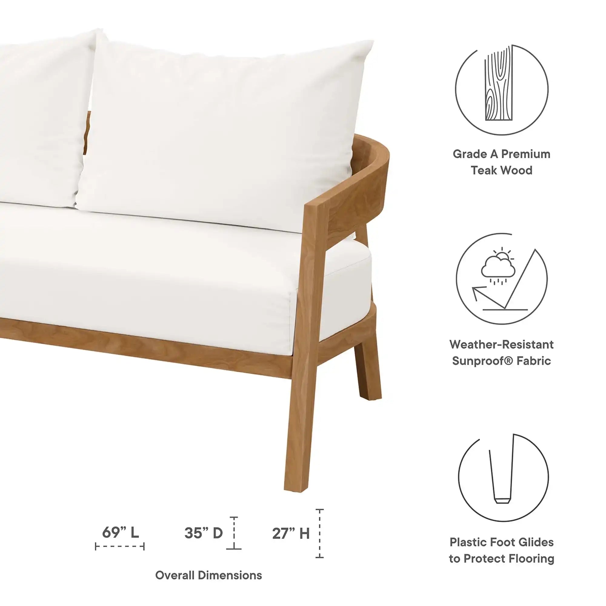 Brisbane 3-Piece Teak Wood Outdoor Patio Set by Modway - Best Buy Furniture