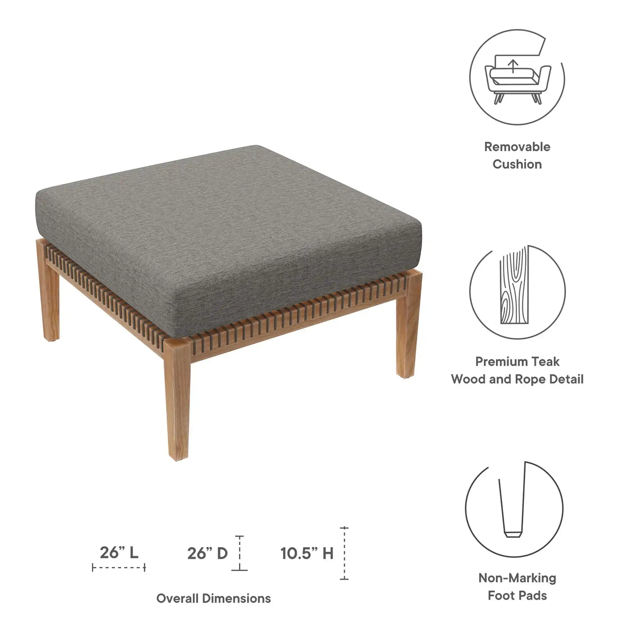 Clearwater Outdoor Patio Teak Wood Ottoman by Modway - Best Buy Furniture