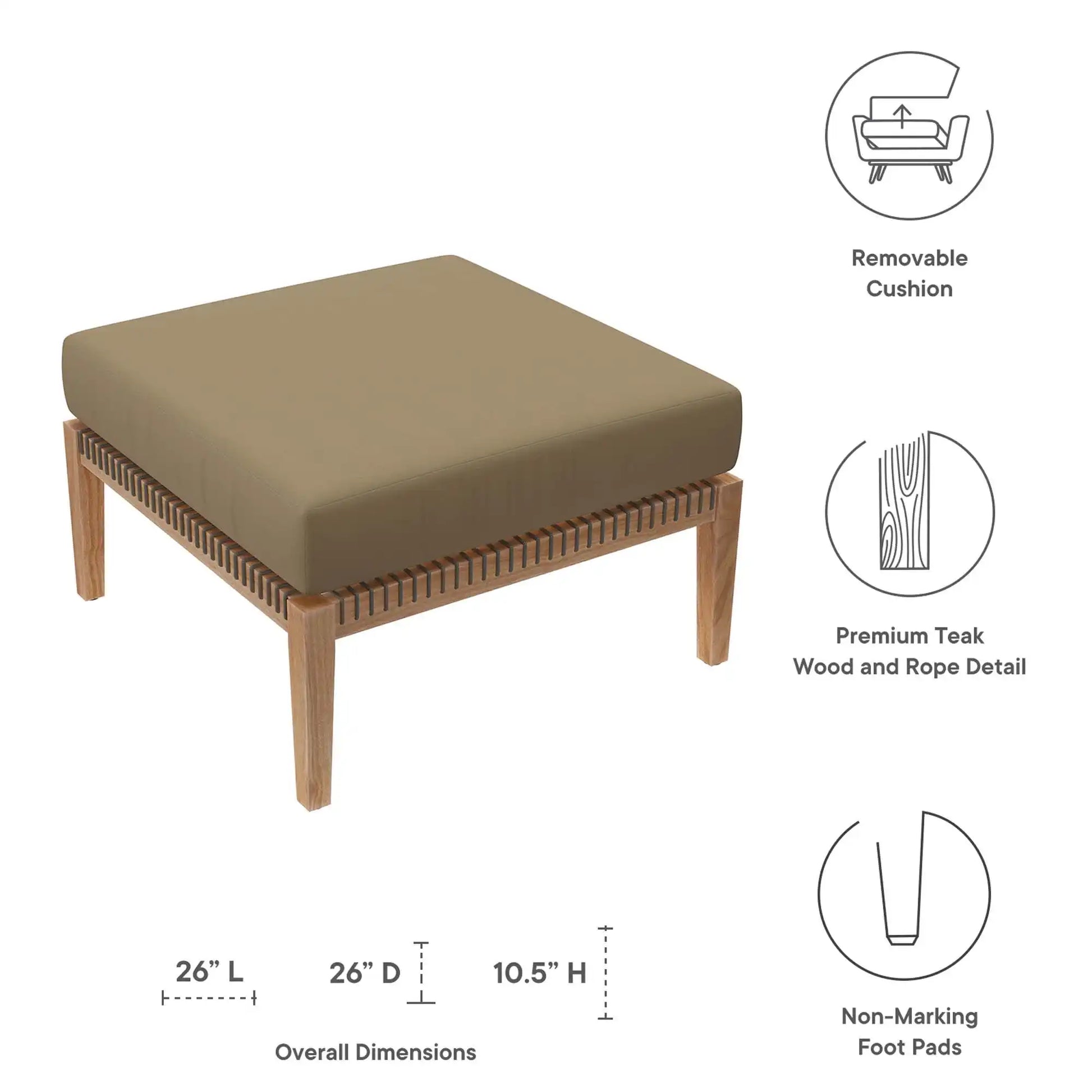 Clearwater Outdoor Patio Teak Wood Ottoman by Modway - Best Buy Furniture