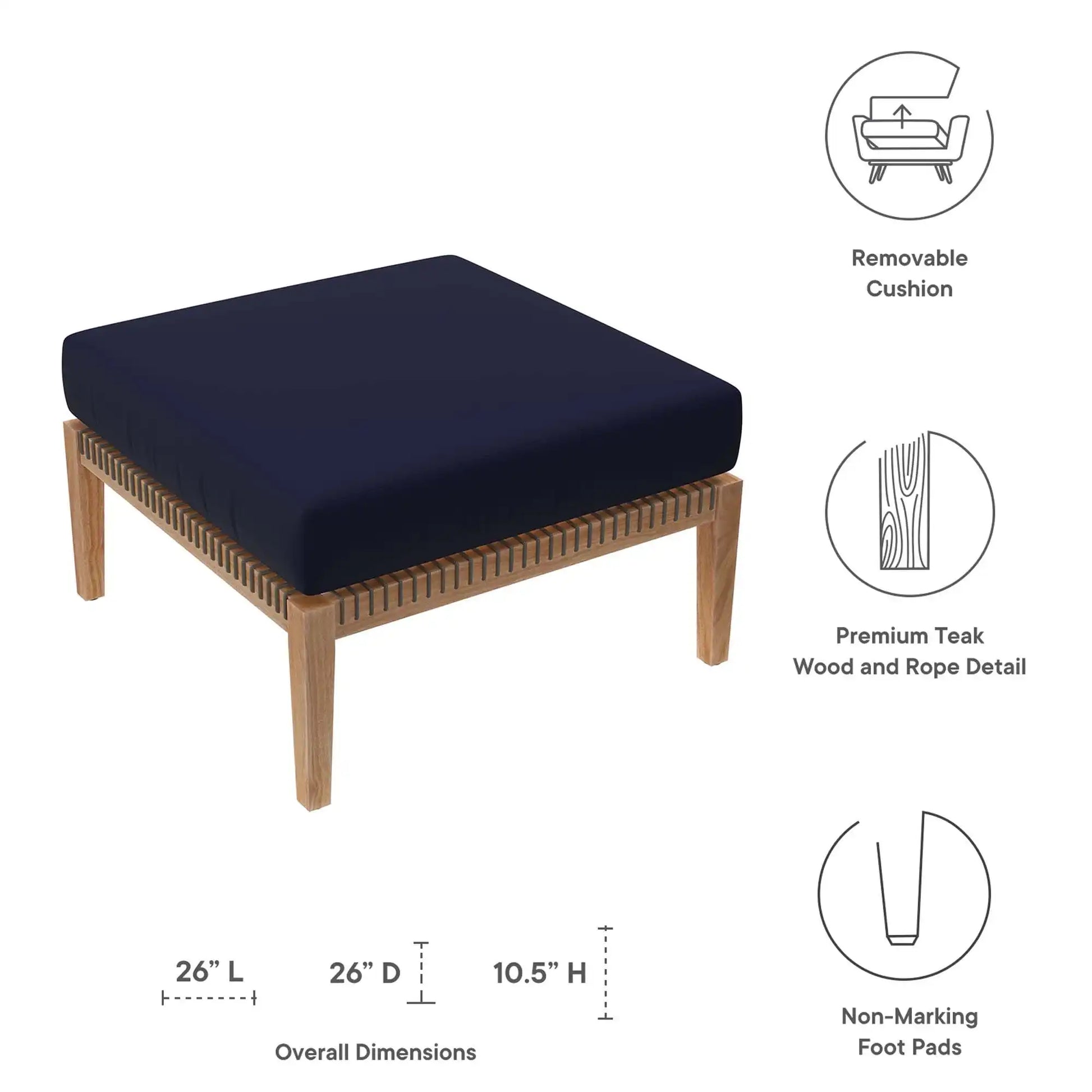 Clearwater Outdoor Patio Teak Wood Ottoman by Modway - Best Buy Furniture