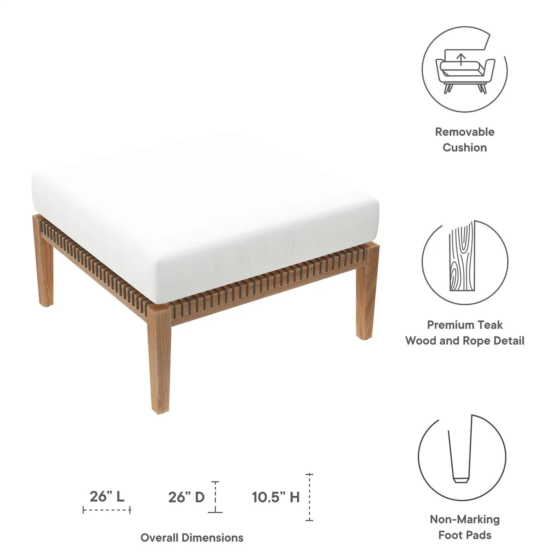 Clearwater Outdoor Patio Teak Wood Ottoman by Modway - Best Buy Furniture