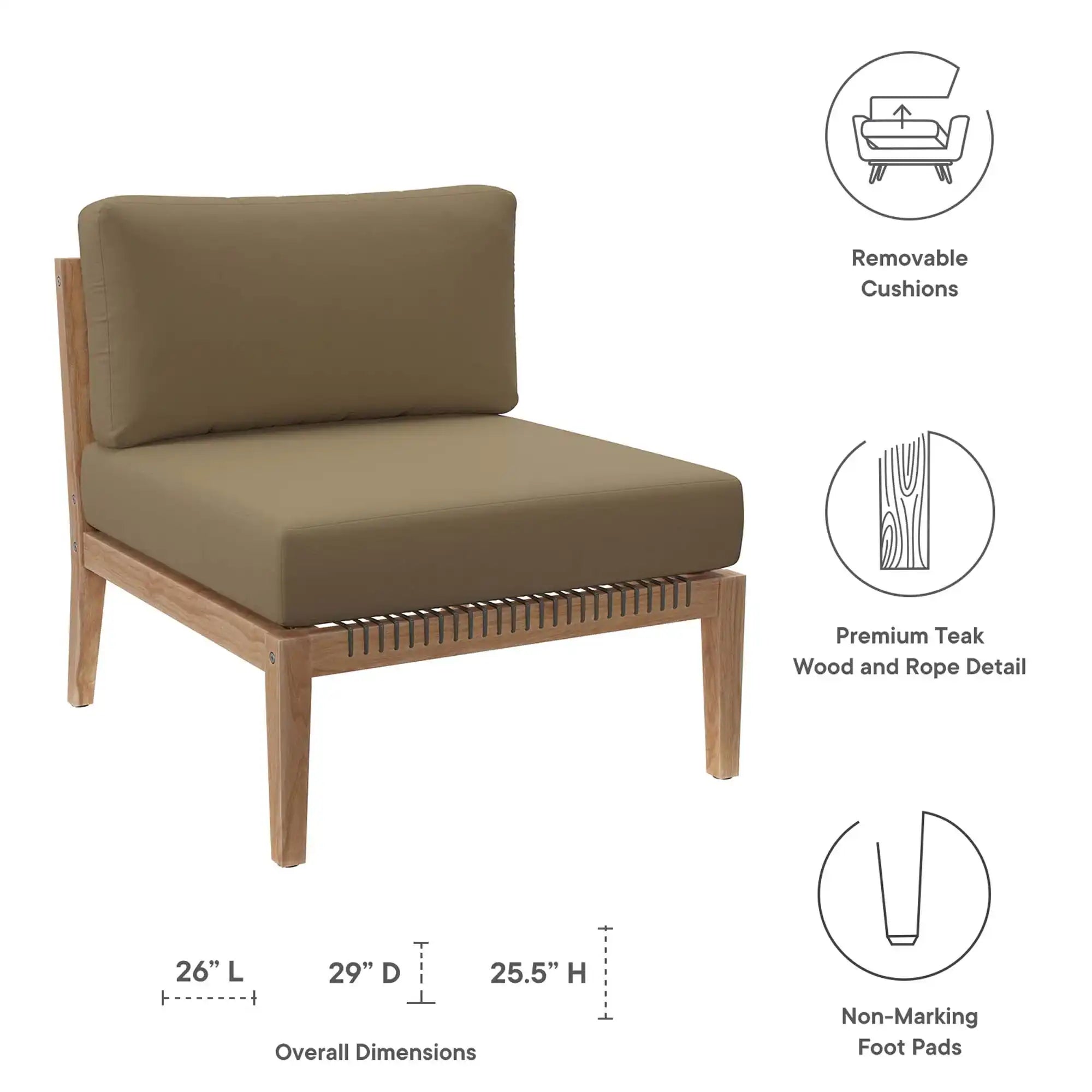 Clearwater Outdoor Patio Teak Wood Armless Chair by Modway - Best Buy Furniture
