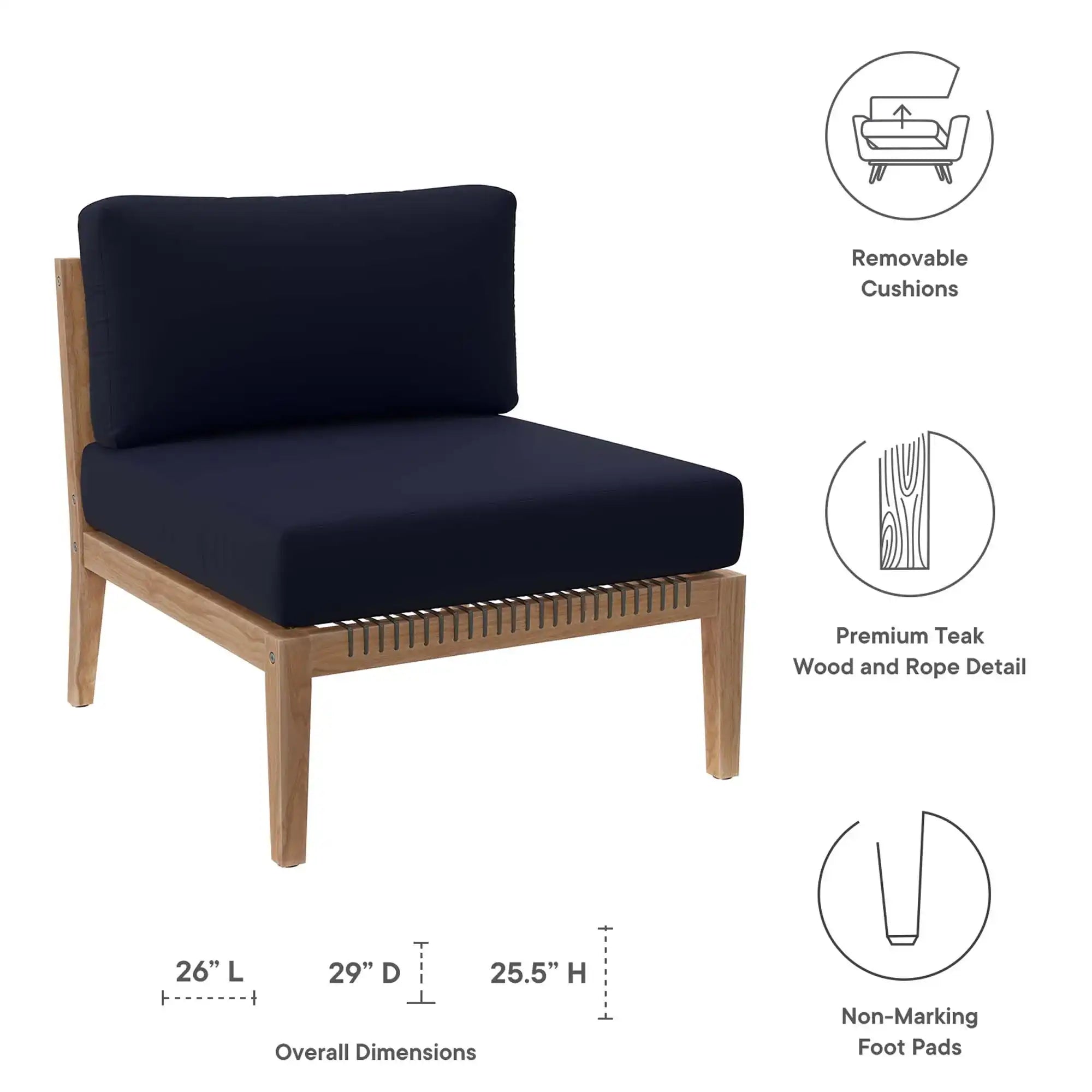 Clearwater Outdoor Patio Teak Wood Armless Chair by Modway - Best Buy Furniture