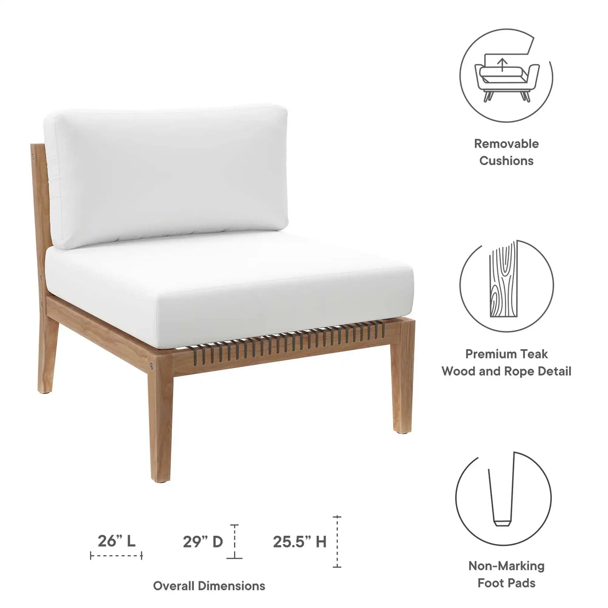 Clearwater Outdoor Patio Teak Wood Armless Chair by Modway - Best Buy Furniture