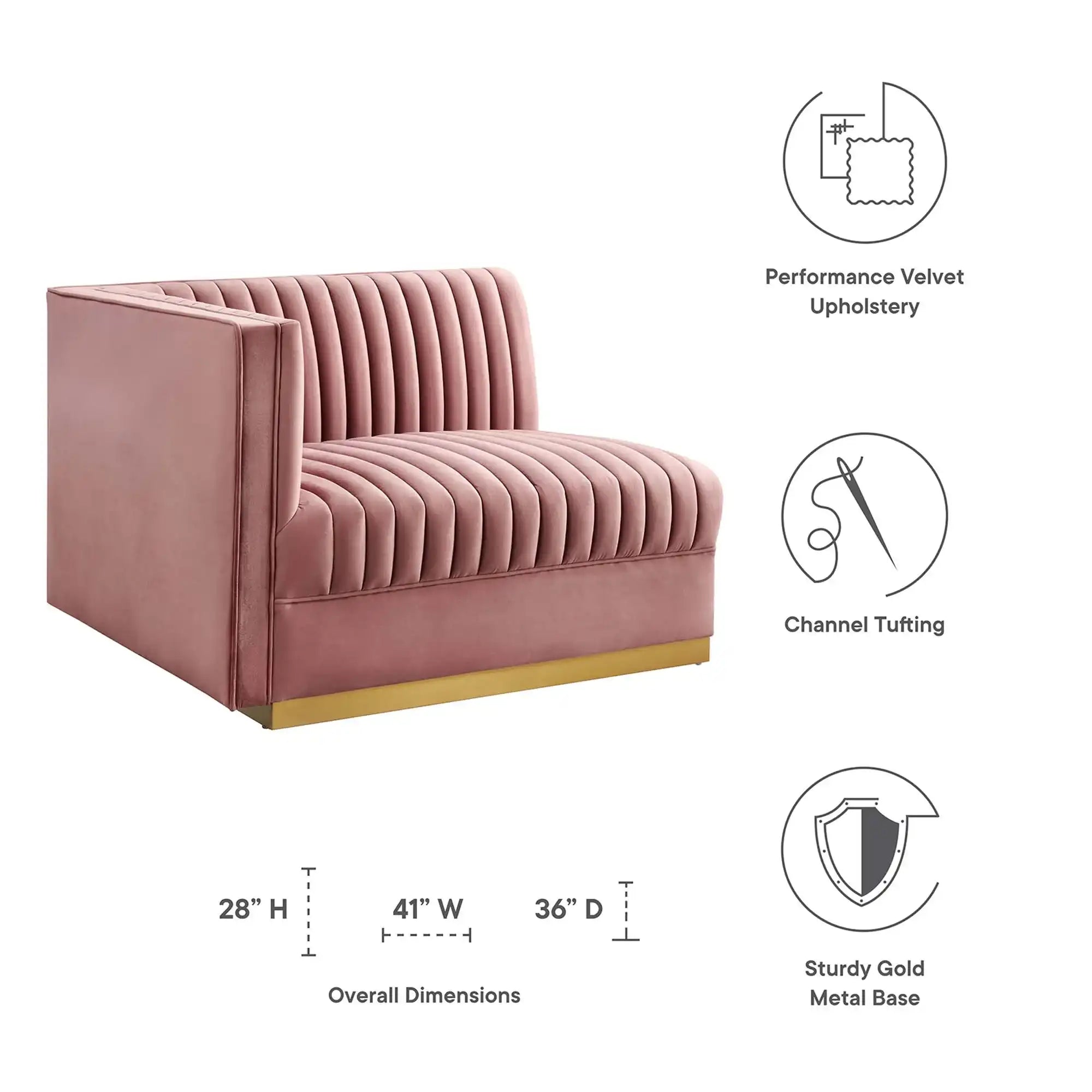 Sanguine Channel Tufted Performance Velvet Modular Sectional Sofa Left-Arm Chair by Modway - Best Buy Furniture