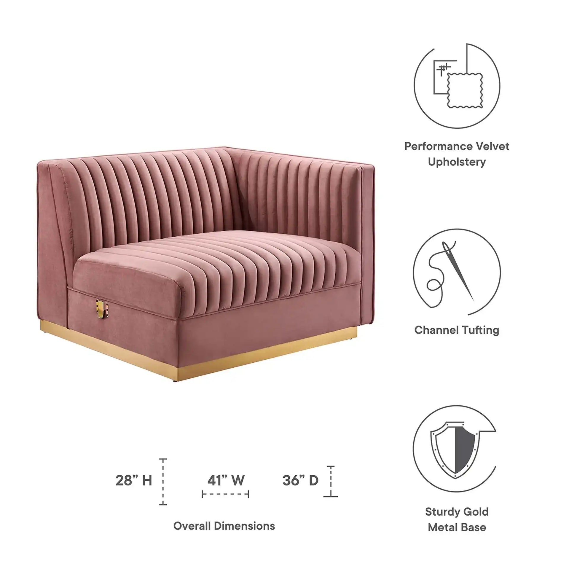 Sanguine Channel Tufted Performance Velvet Modular Sectional Sofa Right-Arm Chair by Modway - Best Buy Furniture