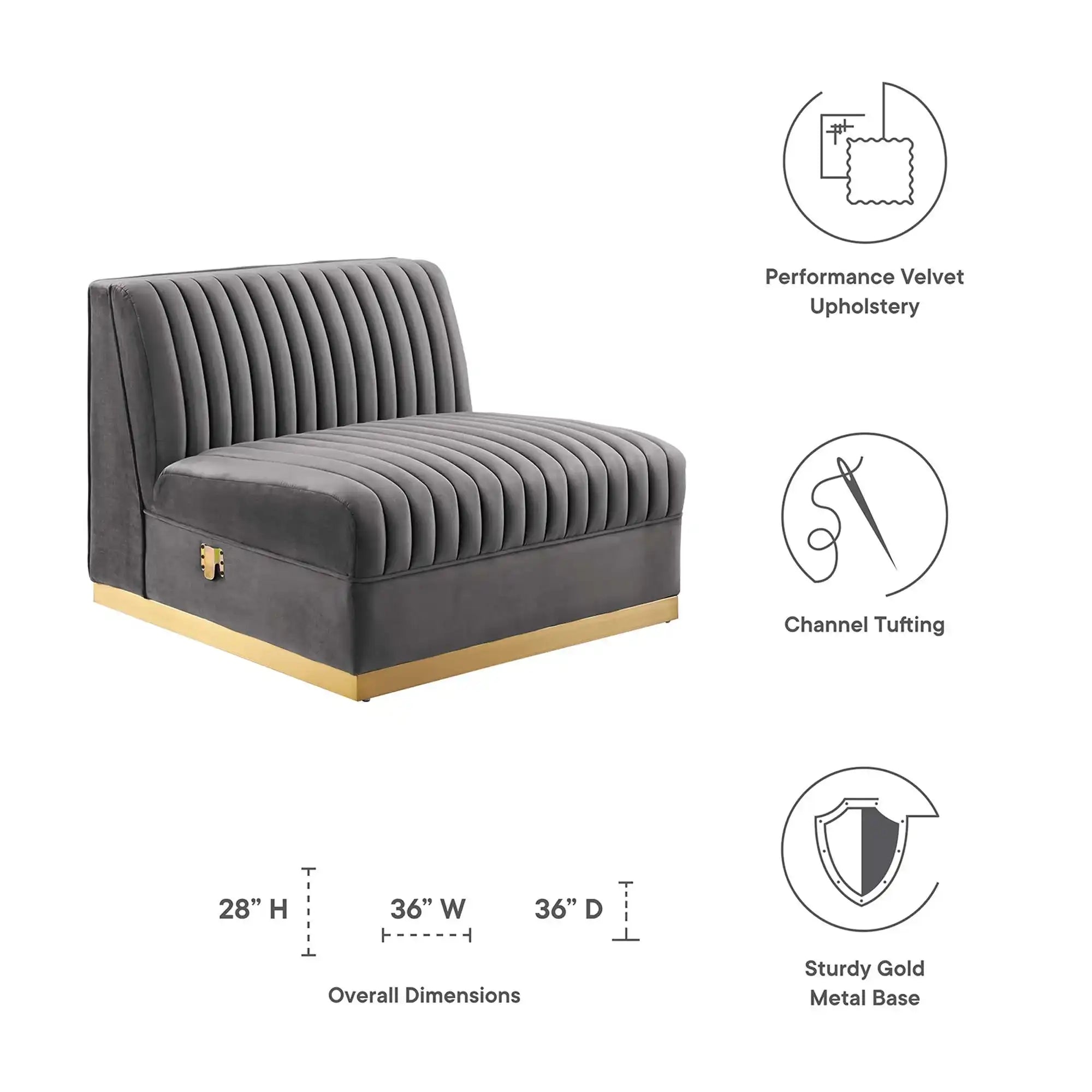 Sanguine Channel Tufted Performance Velvet Modular Sectional Sofa Armless Chair by Modway - Best Buy Furniture