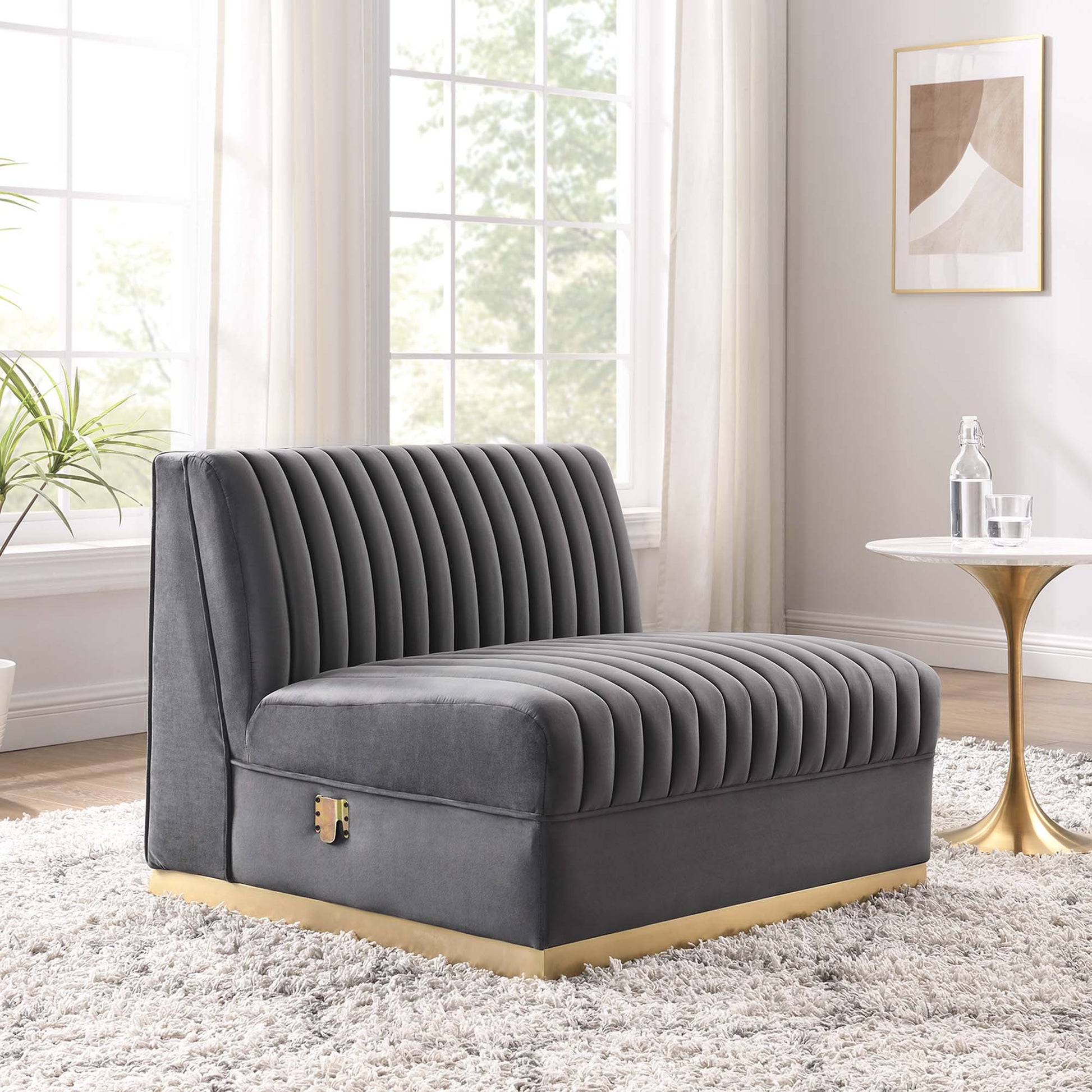 Sanguine Channel Tufted Performance Velvet Modular Sectional Sofa Armless Chair by Modway - Best Buy Furniture