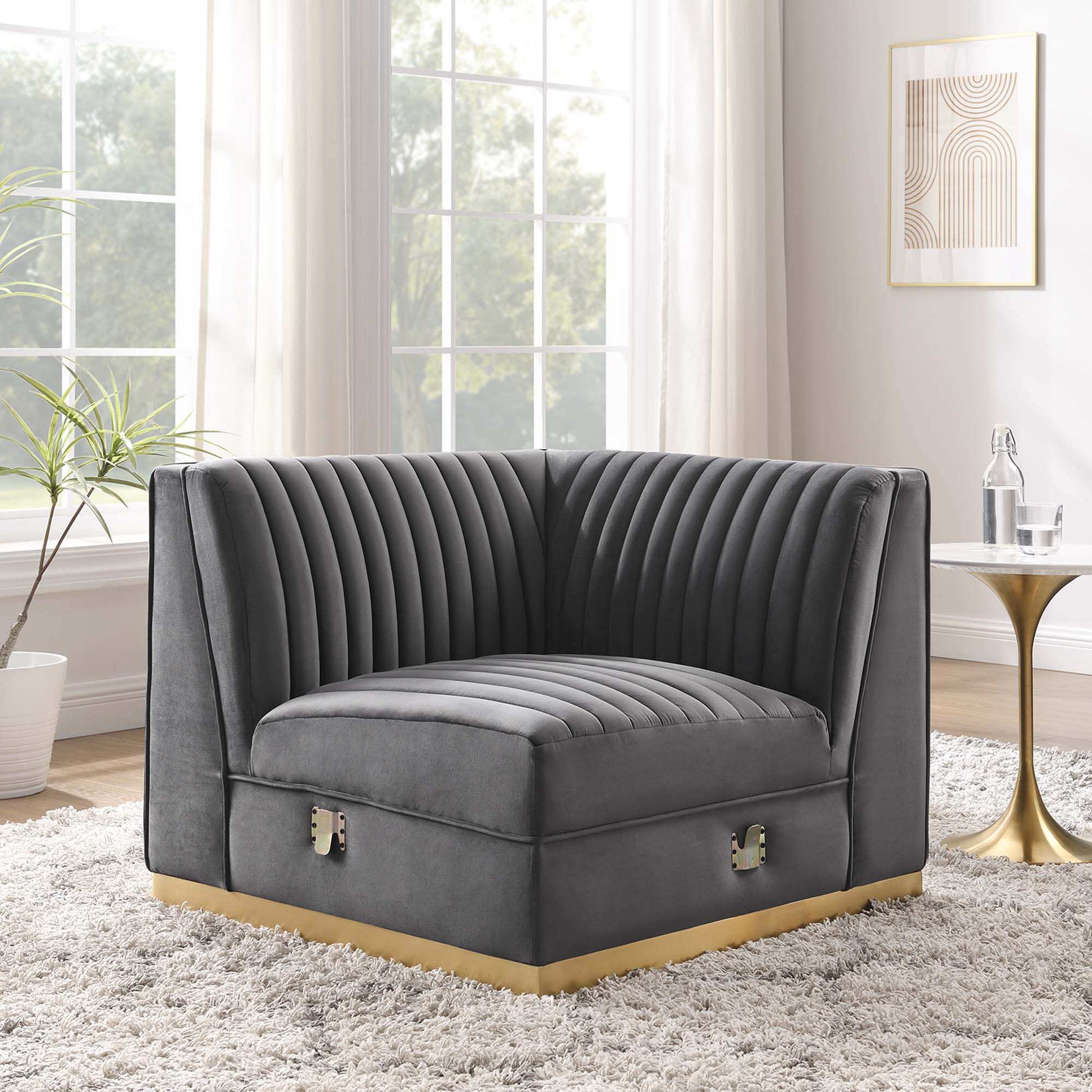 Sanguine Channel Tufted Performance Velvet Modular Sectional Sofa Right Corner Chair by Modway - Best Buy Furniture