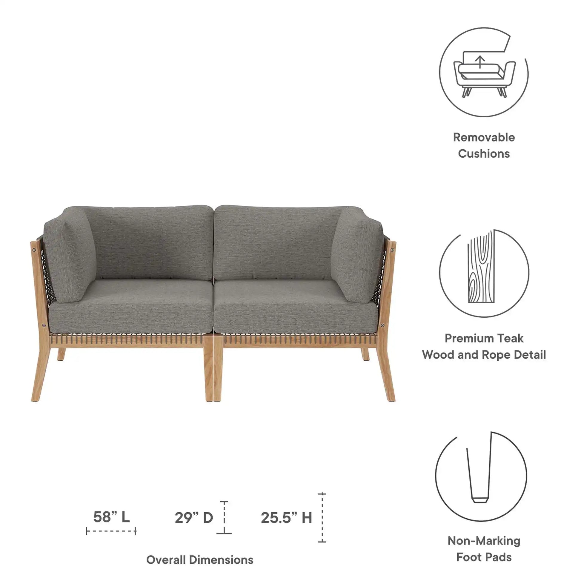 Clearwater Outdoor Patio Teak Wood Loveseat by Modway - Best Buy Furniture