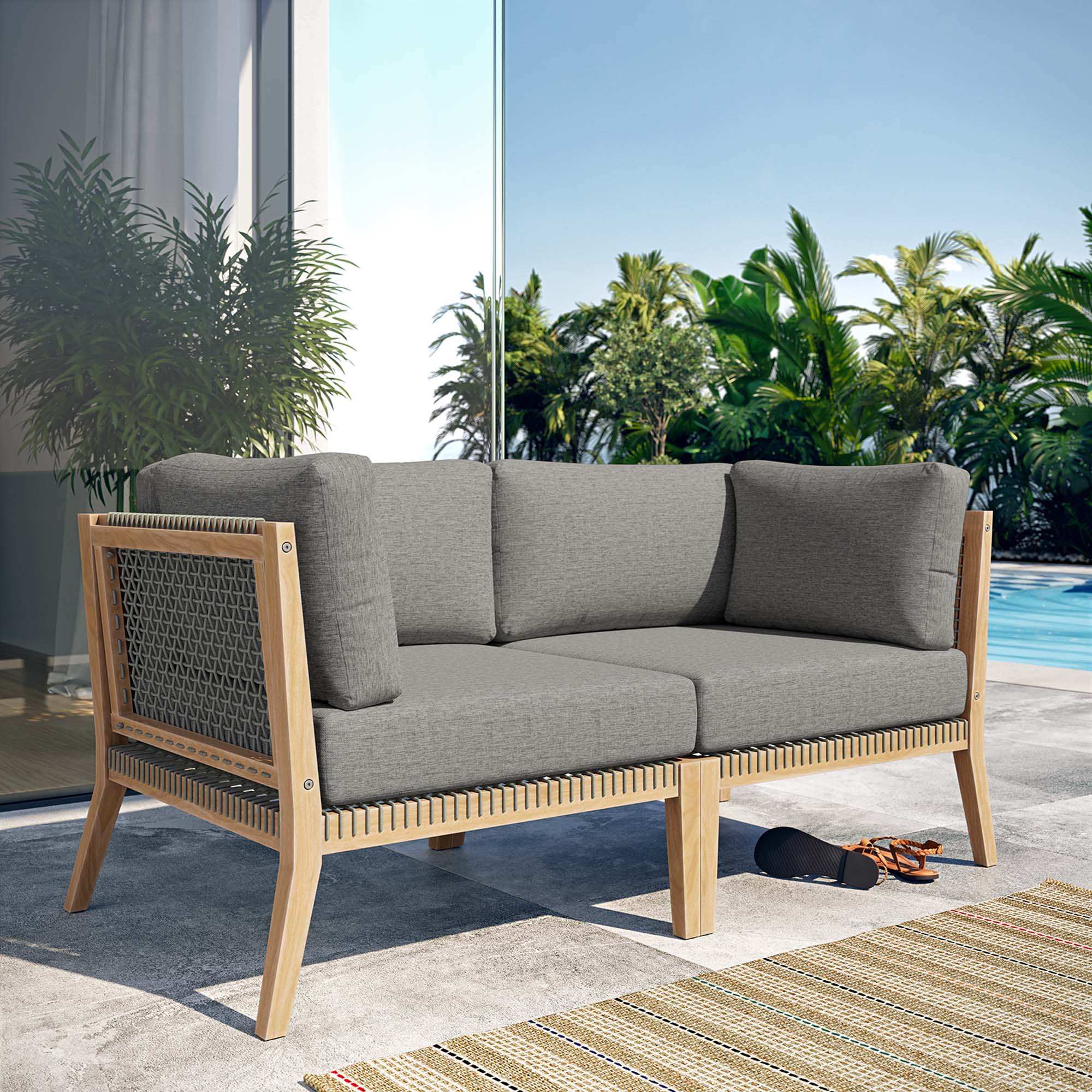 Clearwater Outdoor Patio Teak Wood Loveseat by Modway - Best Buy Furniture