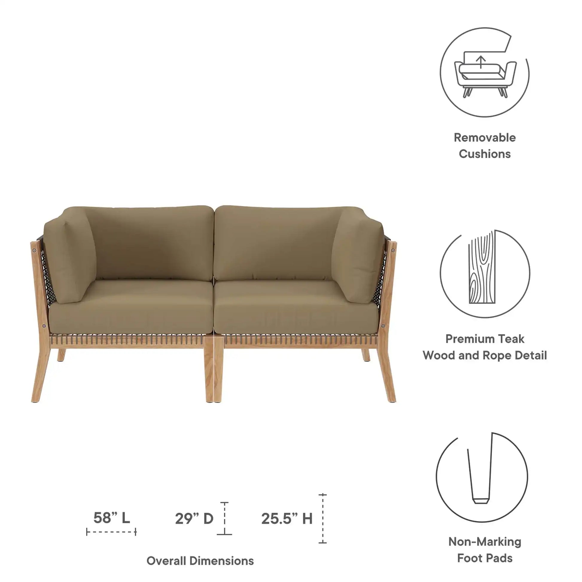 Clearwater Outdoor Patio Teak Wood Loveseat by Modway - Best Buy Furniture