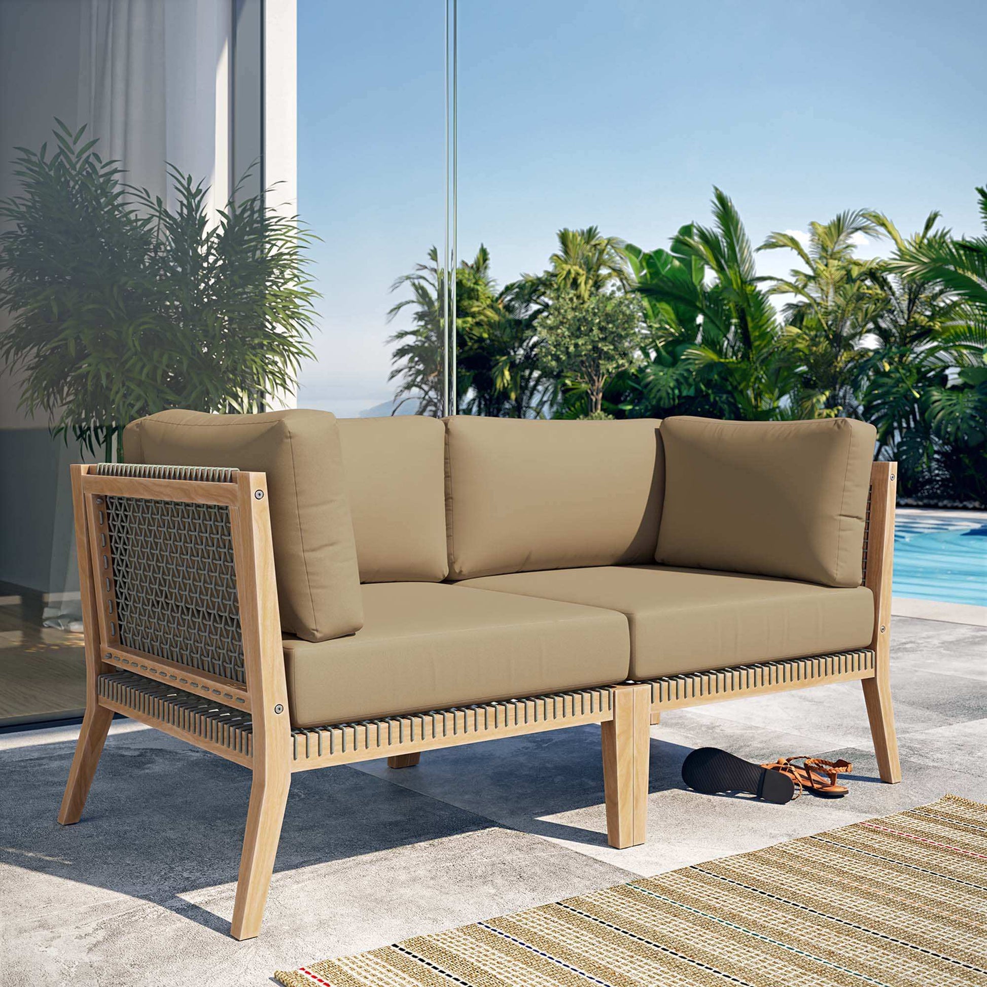 Clearwater Outdoor Patio Teak Wood Loveseat by Modway - Best Buy Furniture