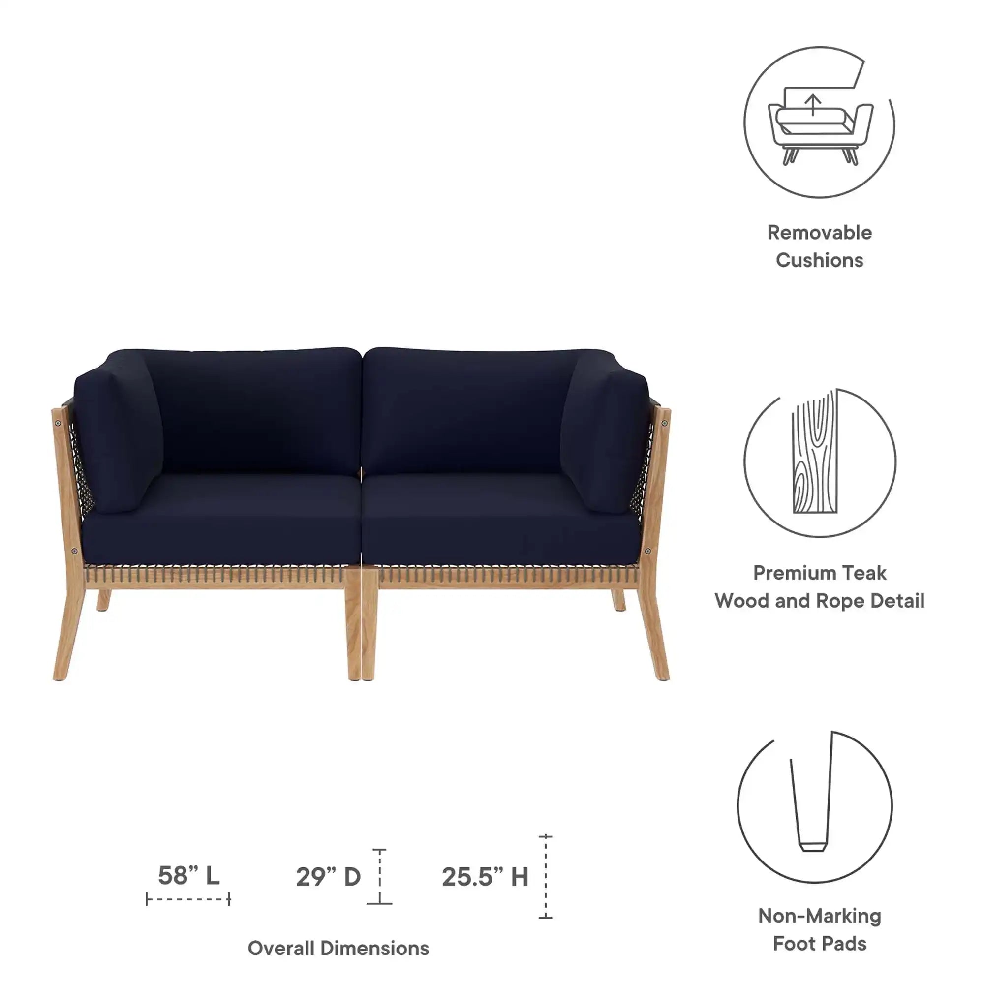 Clearwater Outdoor Patio Teak Wood Loveseat by Modway - Best Buy Furniture