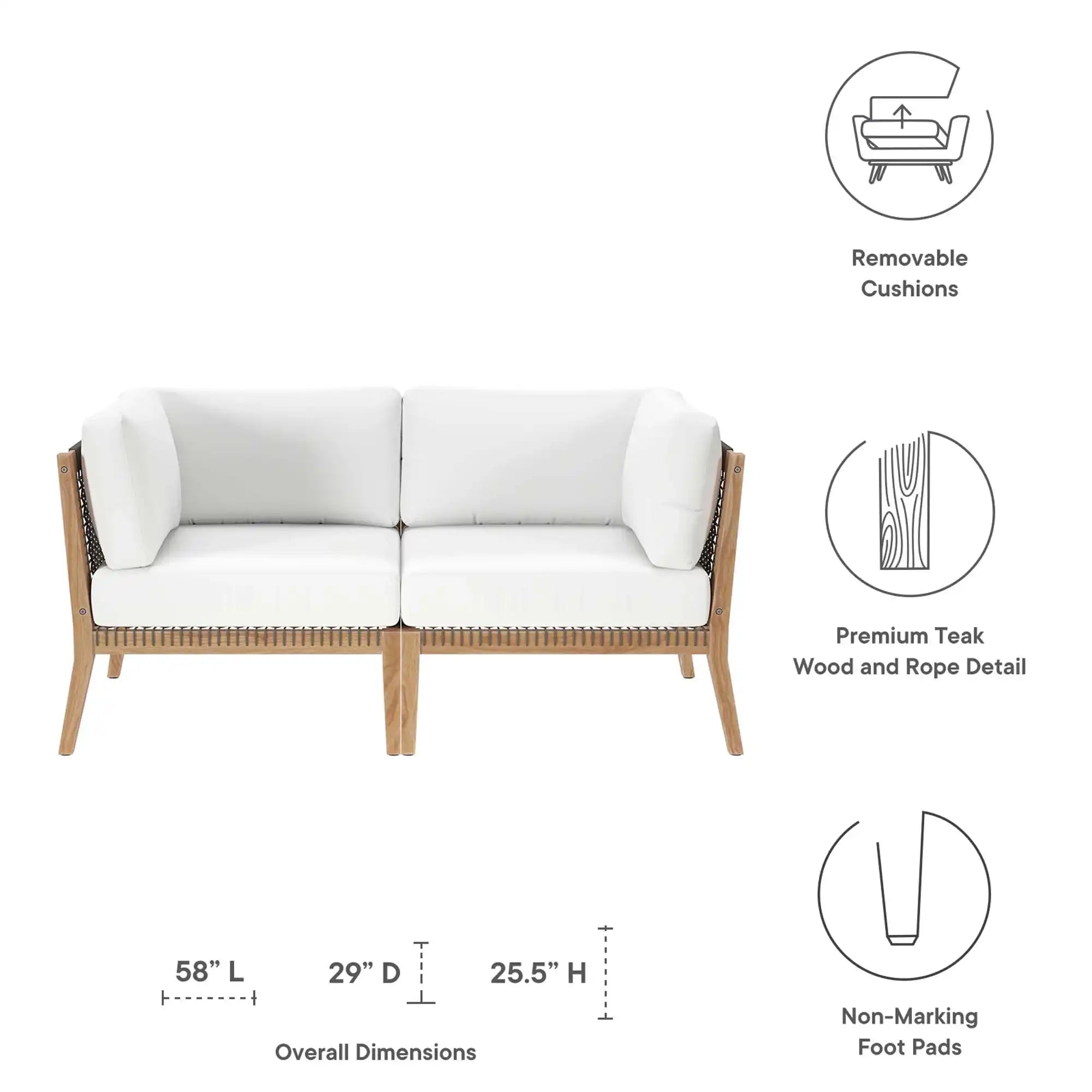 Clearwater Outdoor Patio Teak Wood Loveseat by Modway - Best Buy Furniture