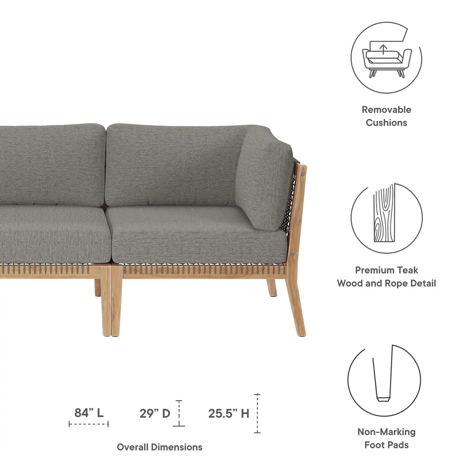 Clearwater Outdoor Patio Teak Wood Sofa by Modway - Best Buy Furniture