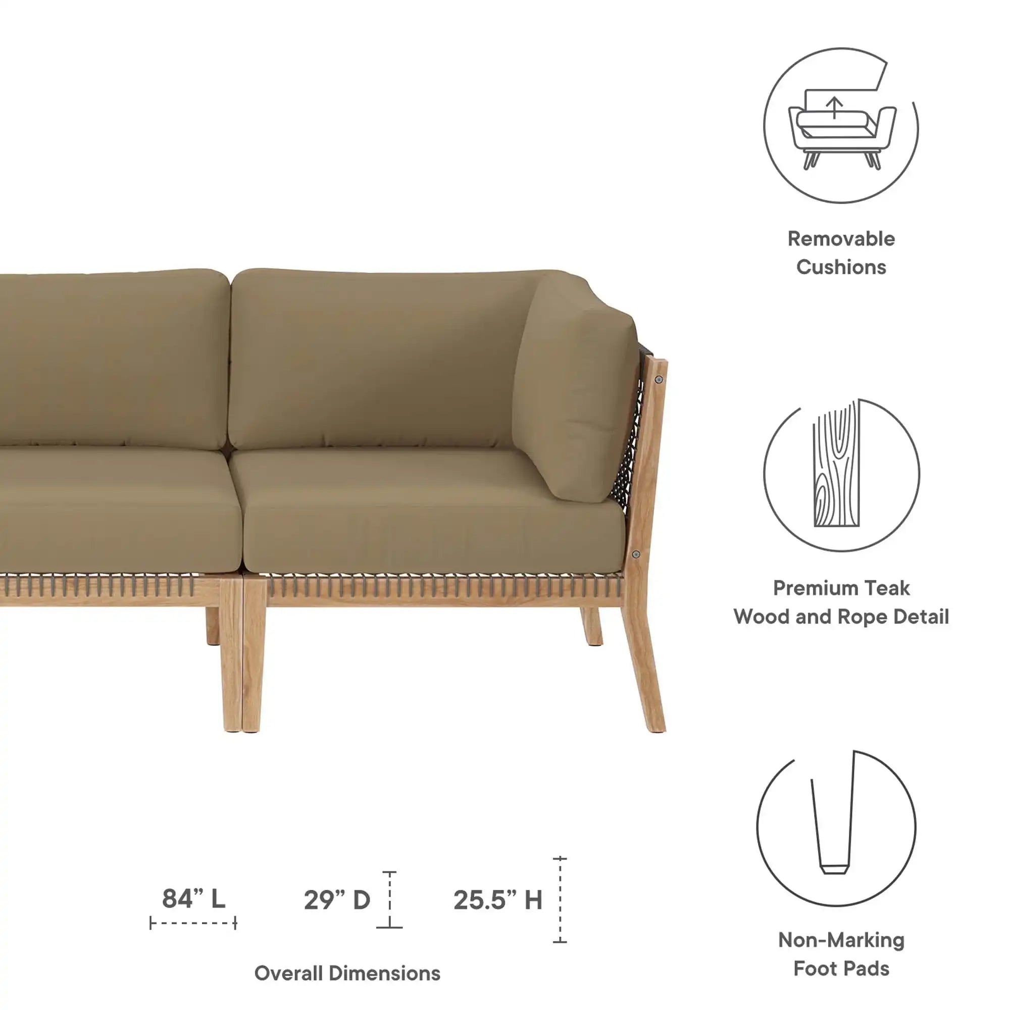 Clearwater Outdoor Patio Teak Wood Sofa by Modway - Best Buy Furniture