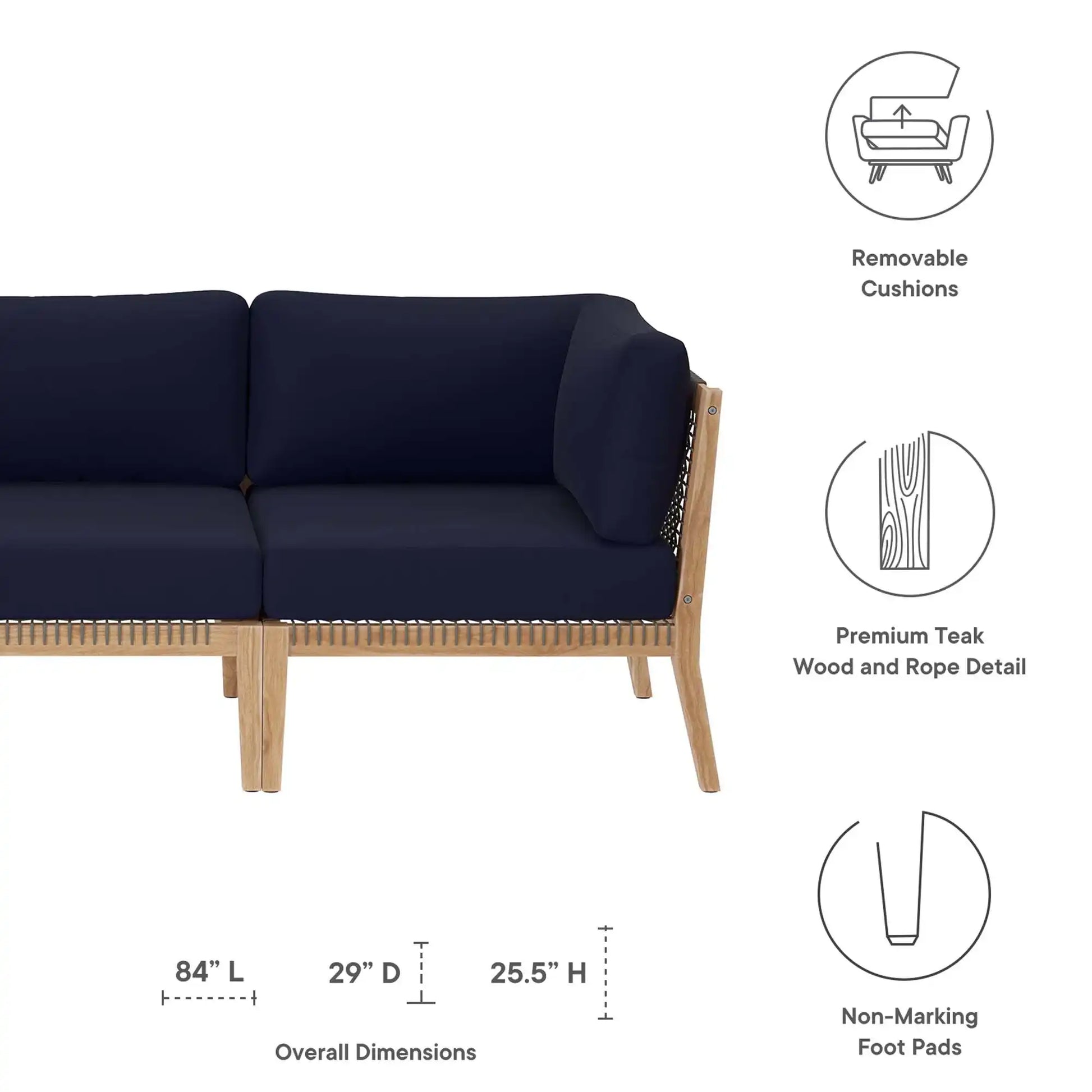 Clearwater Outdoor Patio Teak Wood Sofa by Modway - Best Buy Furniture
