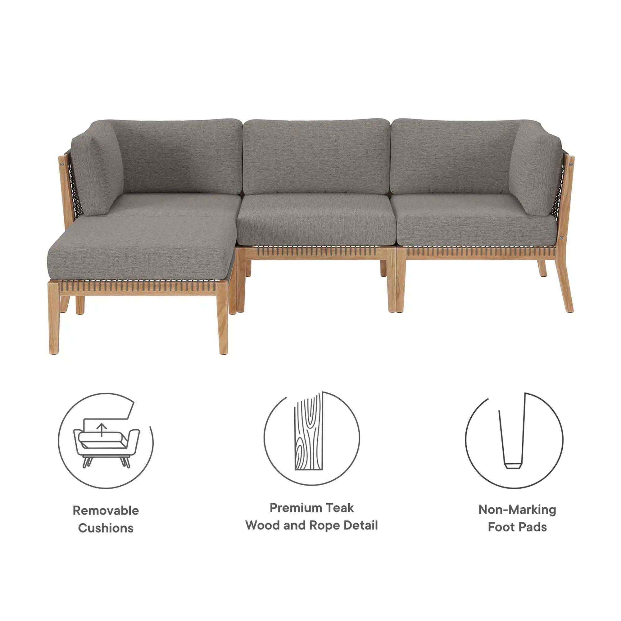 Clearwater 4-Piece Outdoor Patio Teak Wood Sectional Sofa by Modway - Best Buy Furniture