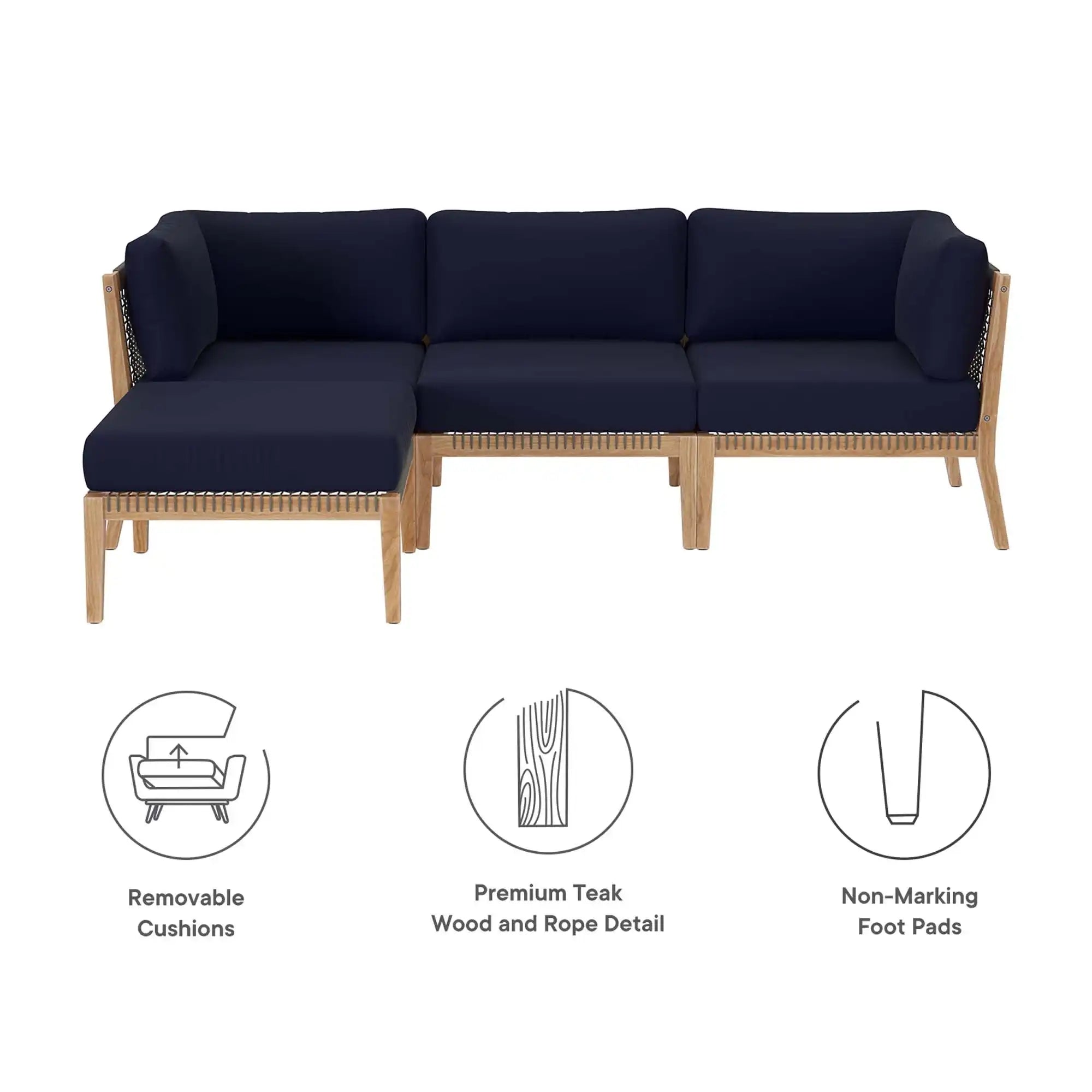 Clearwater 4-Piece Outdoor Patio Teak Wood Sectional Sofa by Modway - Best Buy Furniture