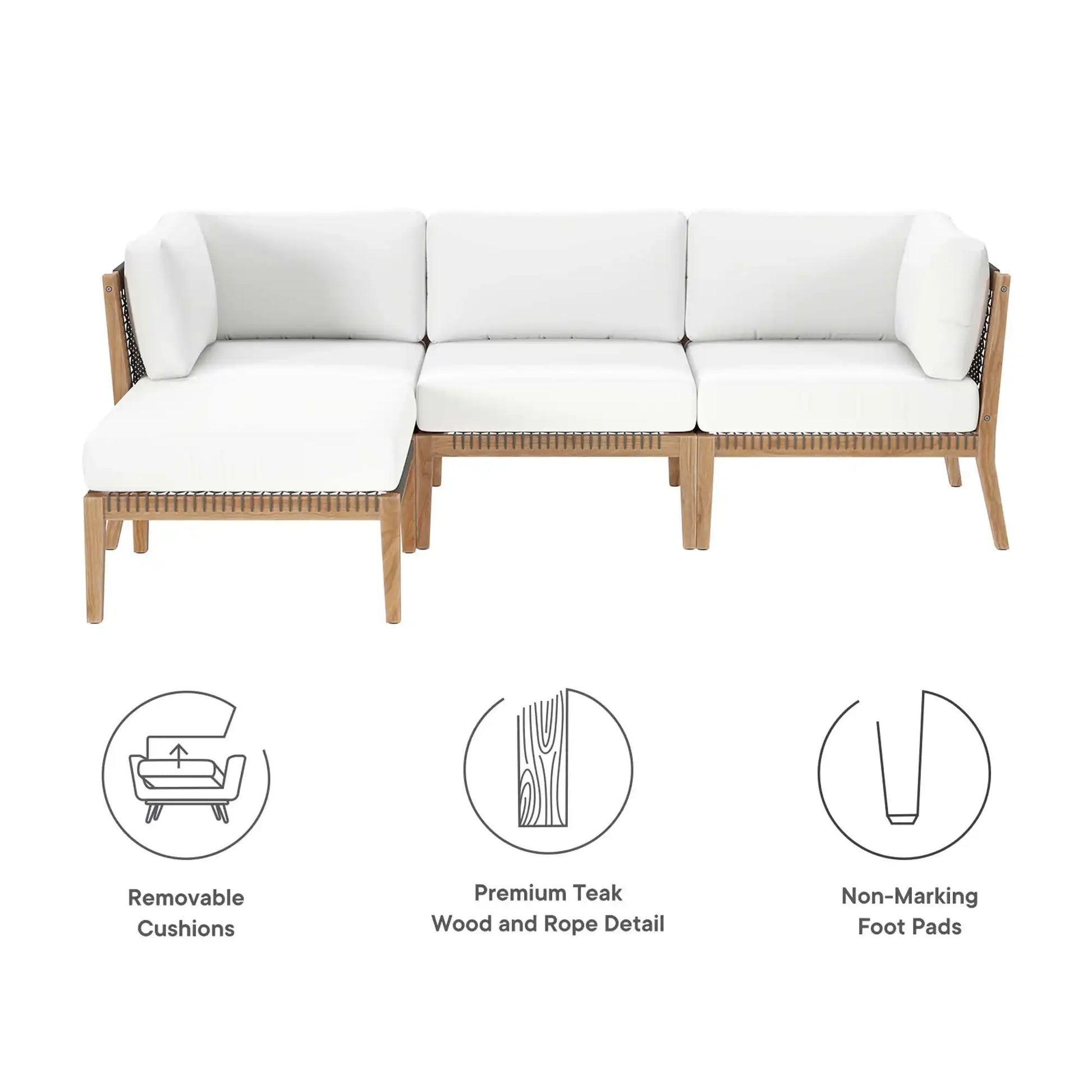 Clearwater 4-Piece Outdoor Patio Teak Wood Sectional Sofa by Modway - Best Buy Furniture