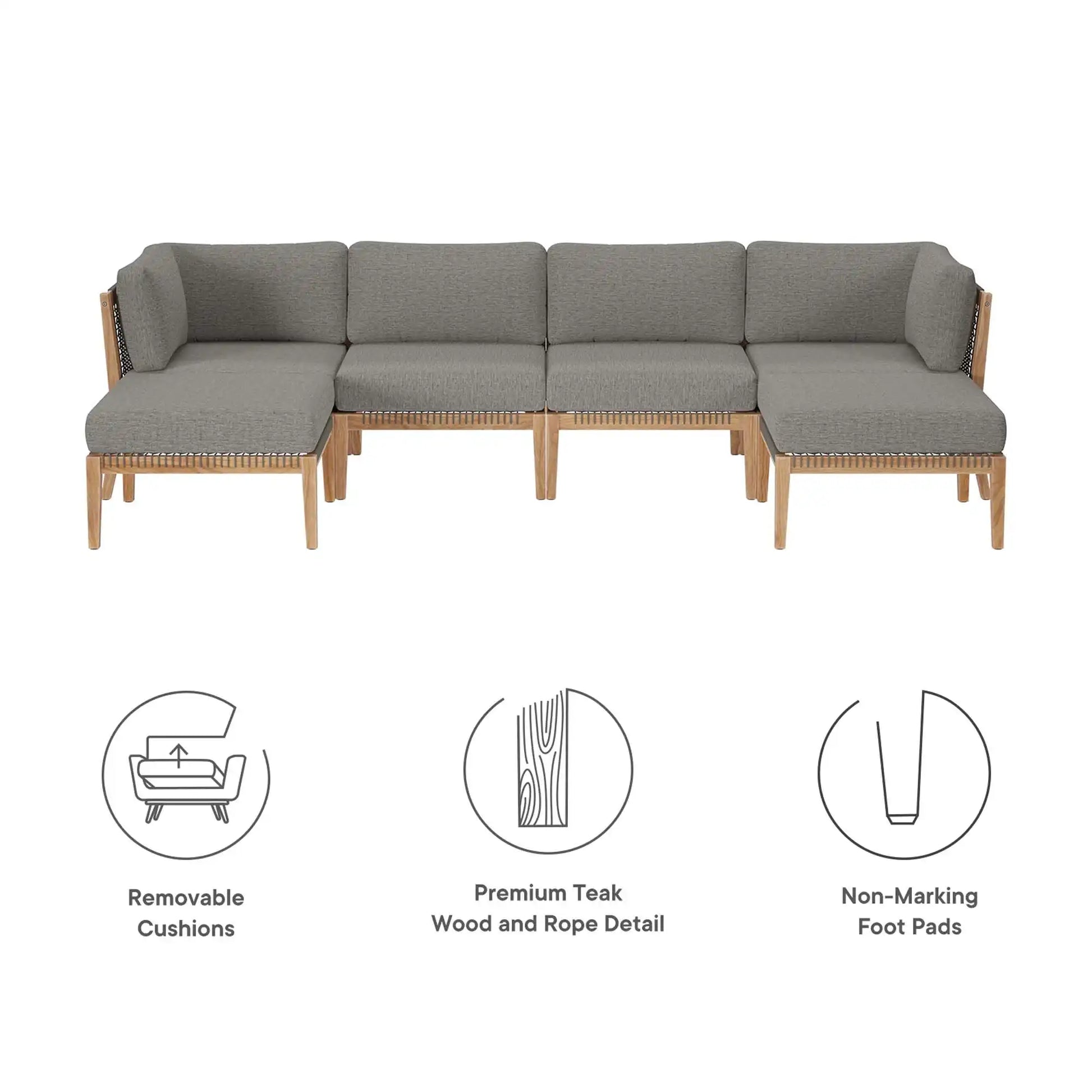 Clearwater 6-Piece Outdoor Patio Teak Wood Sectional Sofa by Modway - Best Buy Furniture