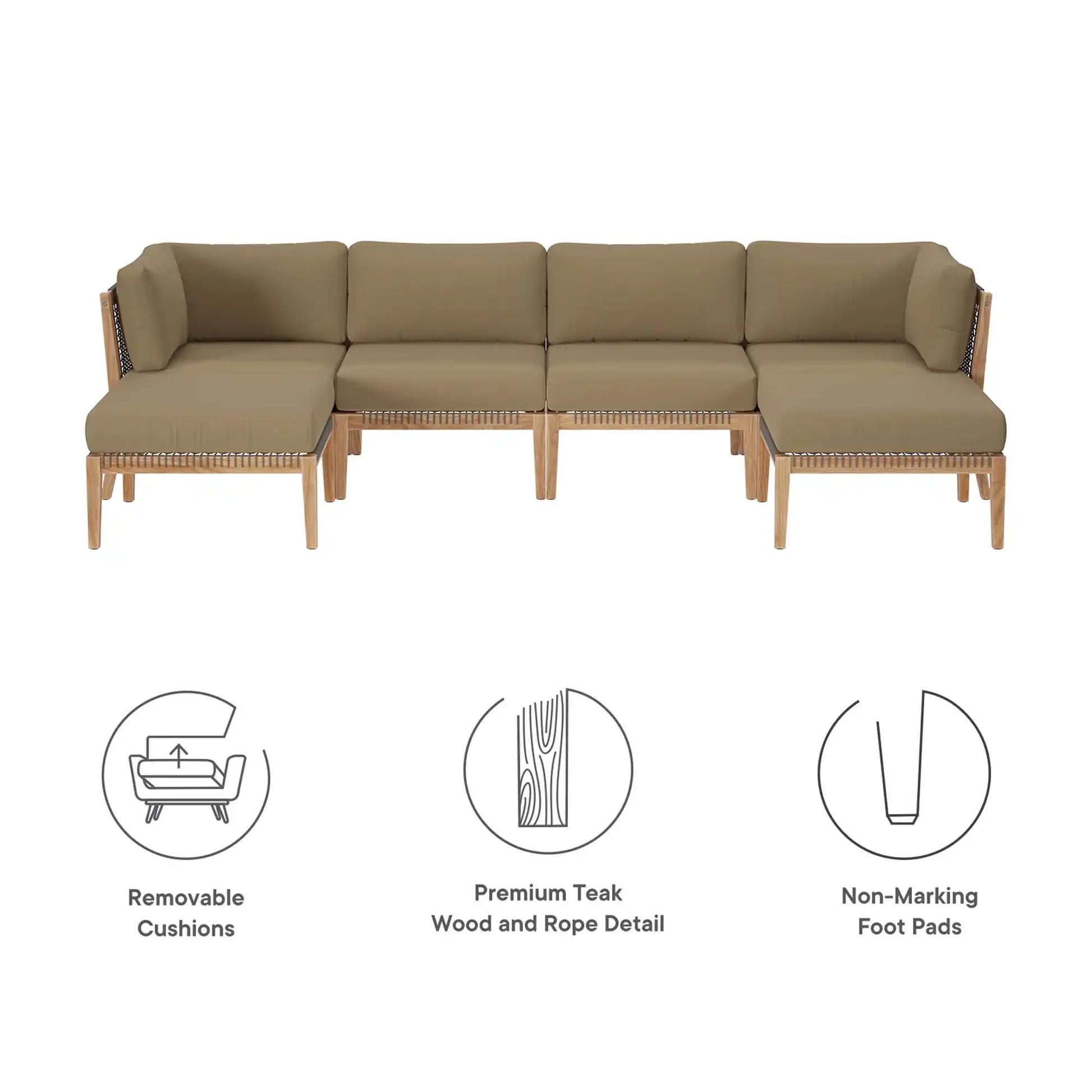 Clearwater 6-Piece Outdoor Patio Teak Wood Sectional Sofa by Modway - Best Buy Furniture