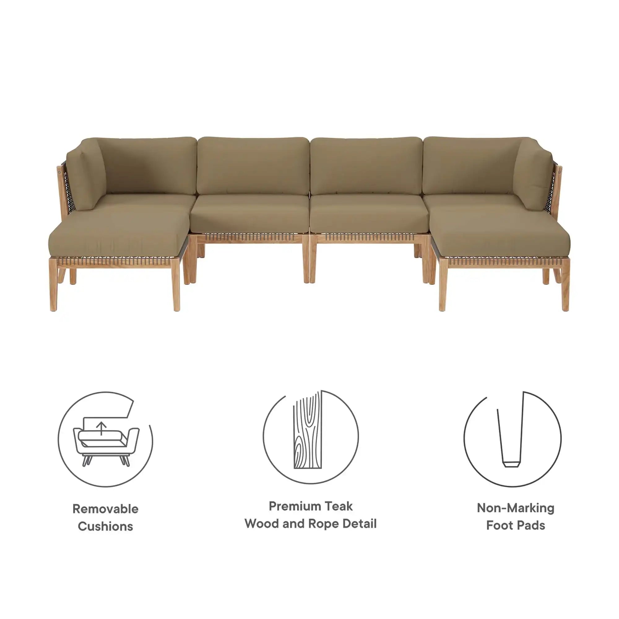 Clearwater 6-Piece Outdoor Patio Teak Wood Sectional Sofa by Modway - Best Buy Furniture