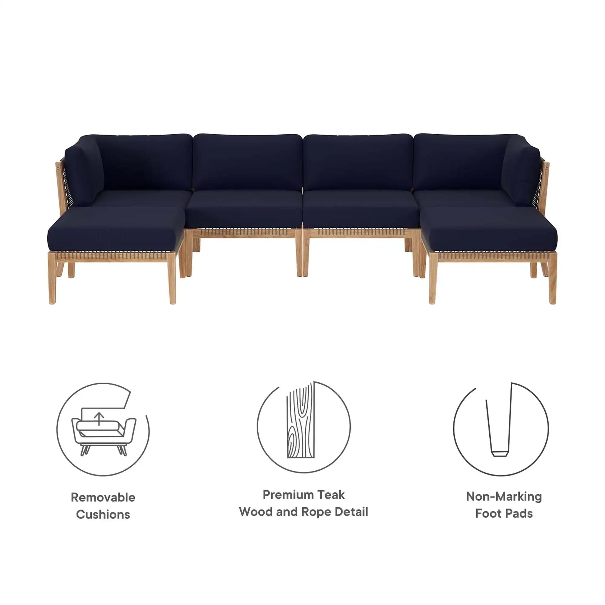 Clearwater 6-Piece Outdoor Patio Teak Wood Sectional Sofa by Modway - Best Buy Furniture